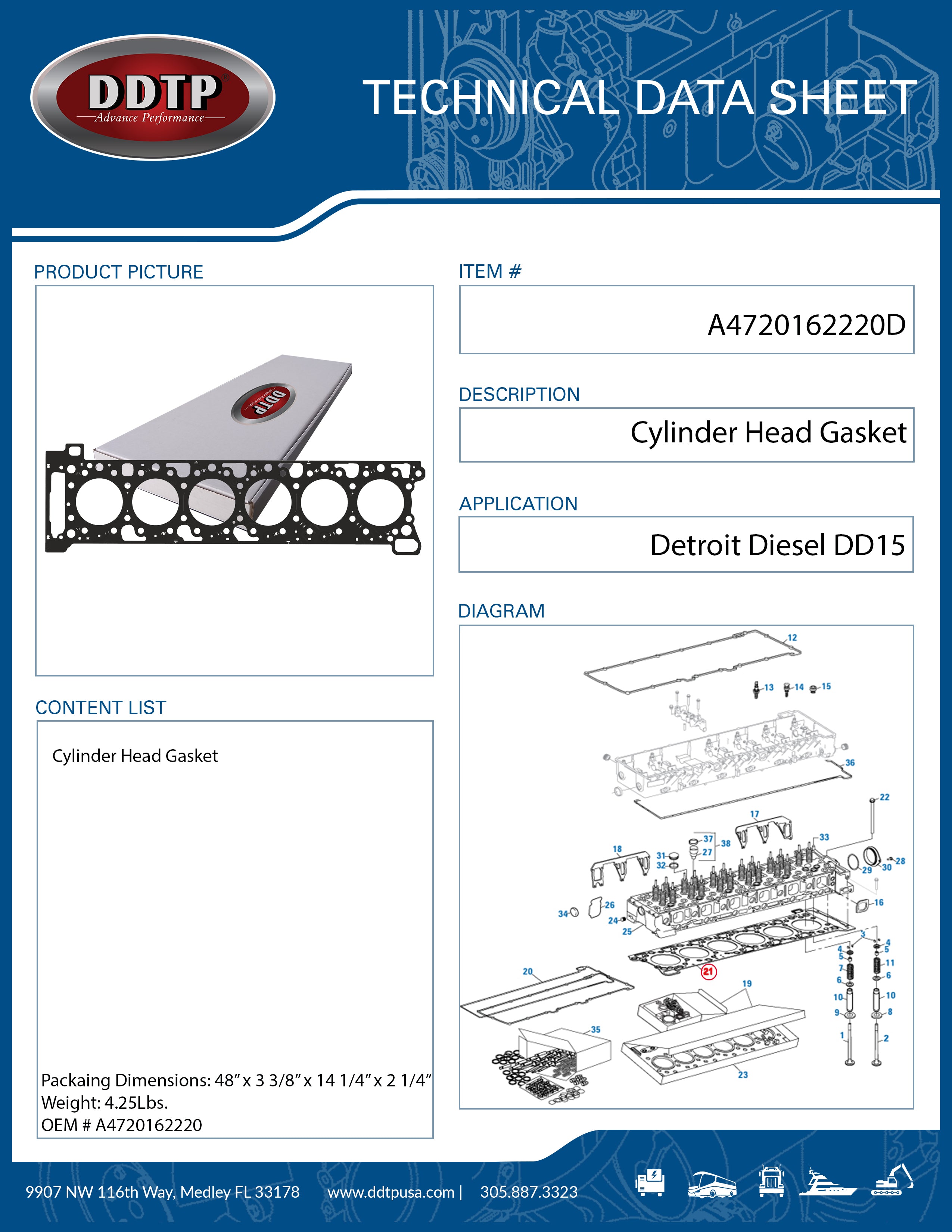 DD15 Cylinder Head Gasket (906) (A4720162220) - Heavy Duty Engine Replacement Part for Freightliner Trucks & Commercial Vehicles