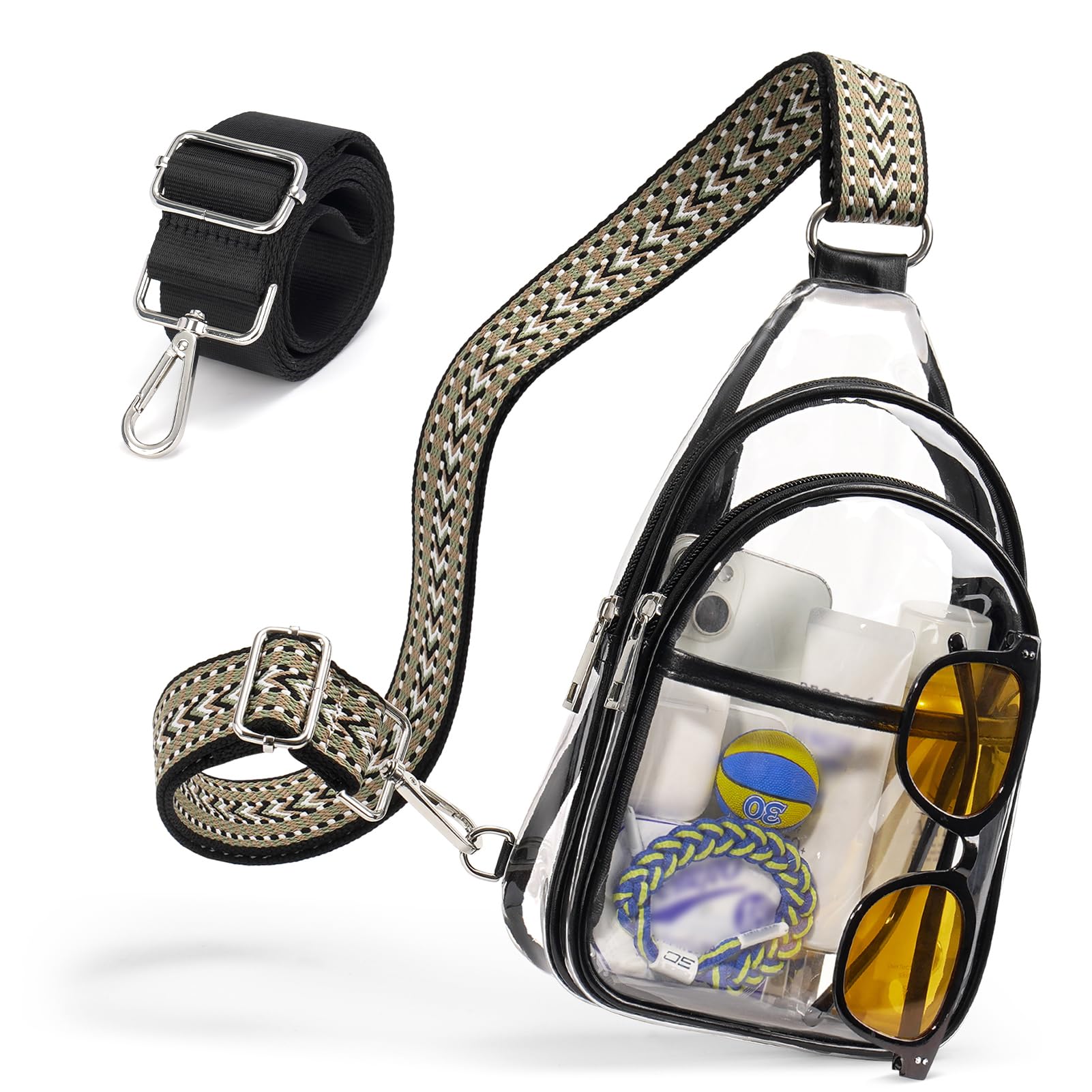 Clear Crossbody Bags for Women with 2 Extra-Long Straps & 4 Pockets - Transparent Event Bags for Concerts, Festivals, and Travel - Waterproof & Lightweight