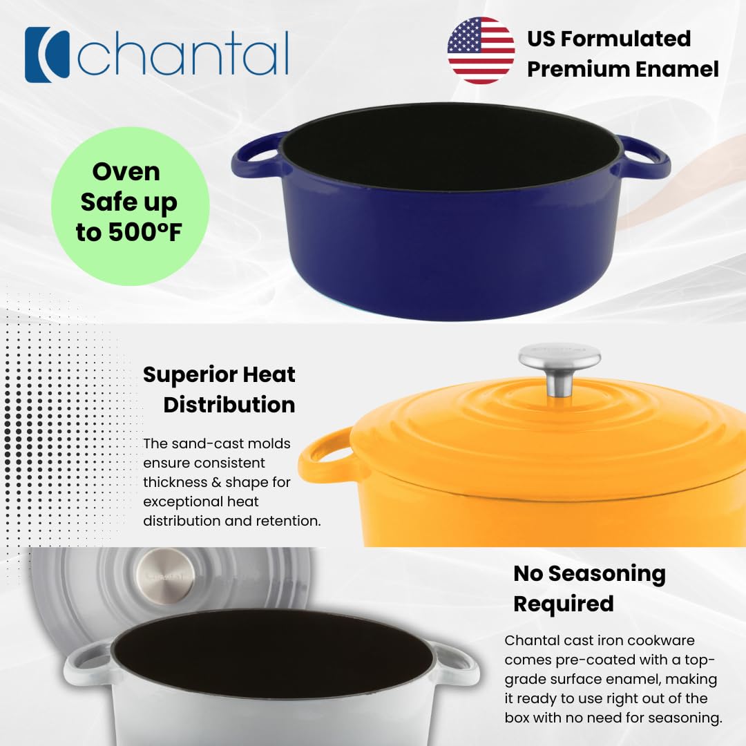 Premium Chantal Enameled Cast Iron Cookware 4-Piece Set - Cobalt Blue - Durable Kitchen Essentials for Baking, Roasting & Stovetop Cooking