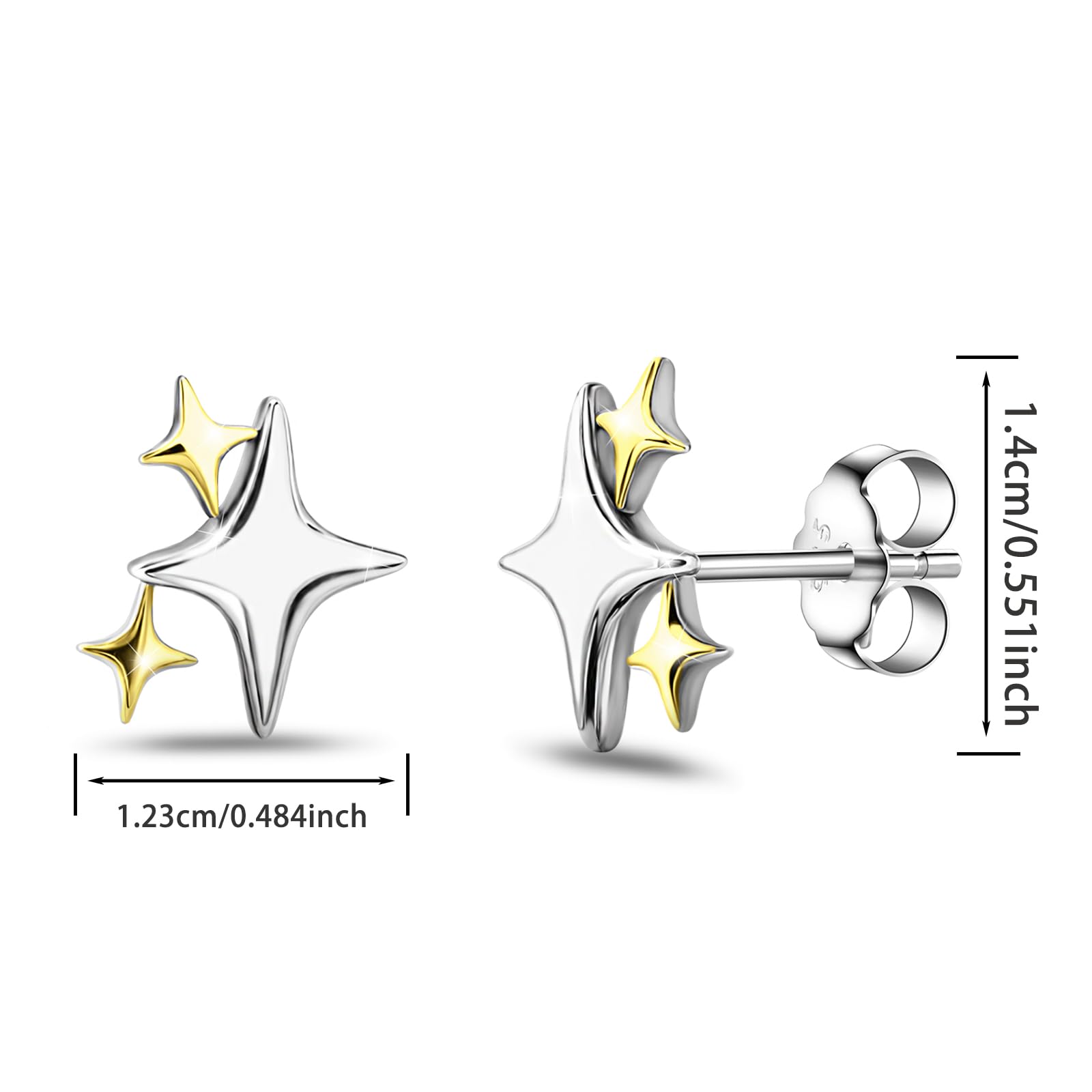 Hypoallergenic Sterling Silver Two-Tone Star Stud Earrings for Women & Teens - Minimalist Star Shaped Post Earrings for Sensitive Ears - Perfect Christmas & Birthday Gift for Her - Everyday Wear & Special Occasions