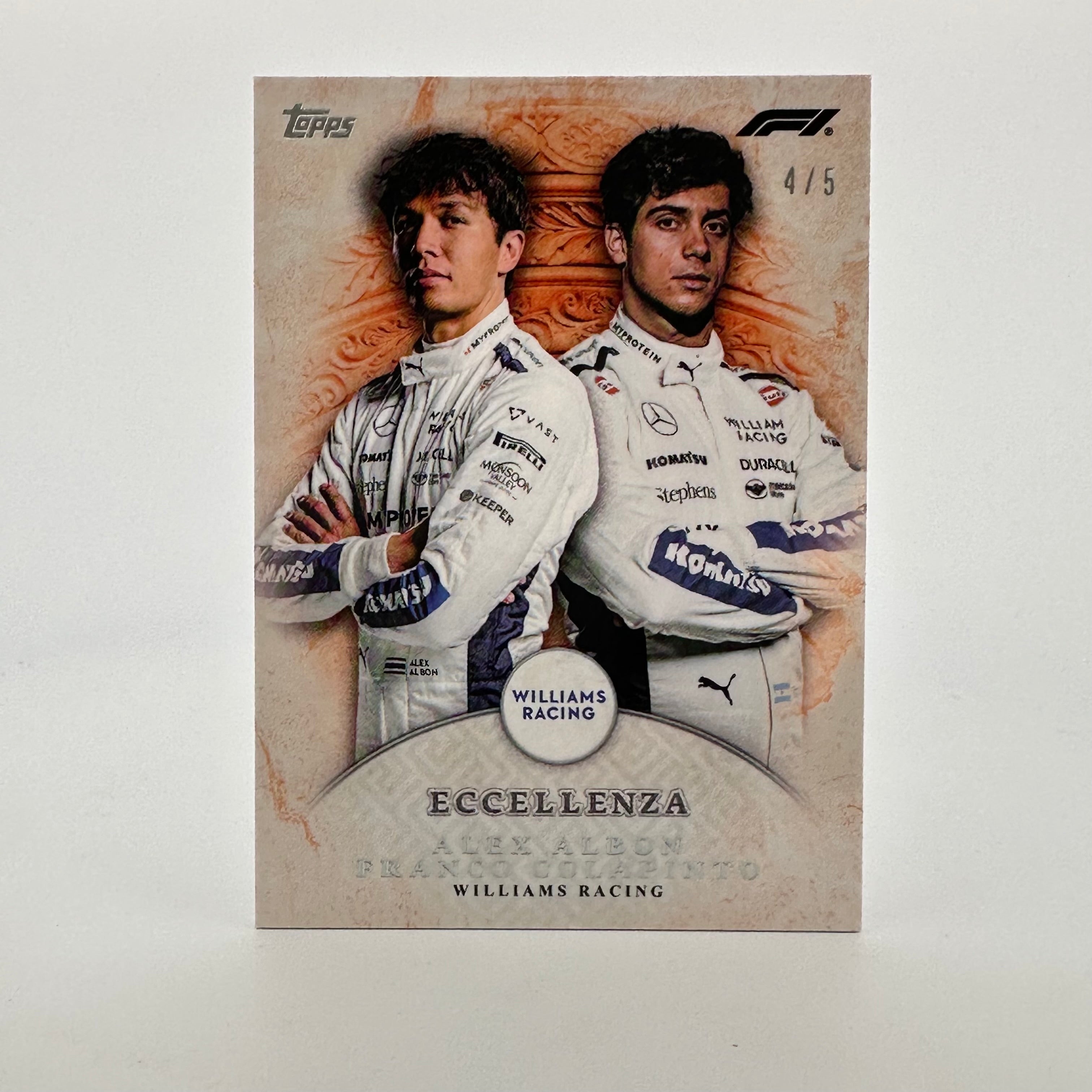 2024 Topps Eccellenza F1 La Squadra Orange Racing Cards - Alex Albon & Franco Colapinto 4/5 - Collectible Formula 1 Memorabilia for Fans and Card Collectors - Perfect for Display, Trading, and Gifting
