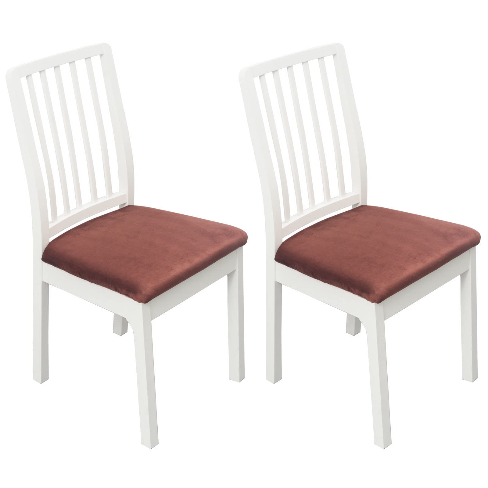 Premium Velvet Dining Chair Seat Covers - Soft Plush Stretch Fitted Slipcovers for Dining Room, Kitchen, Office & Hotel - Washable & Removable Upholstery Cushion Covers (2-Pack, Deep Coffee) - Perfect for Home Decor, Restaurant Seating & Commercial Use
