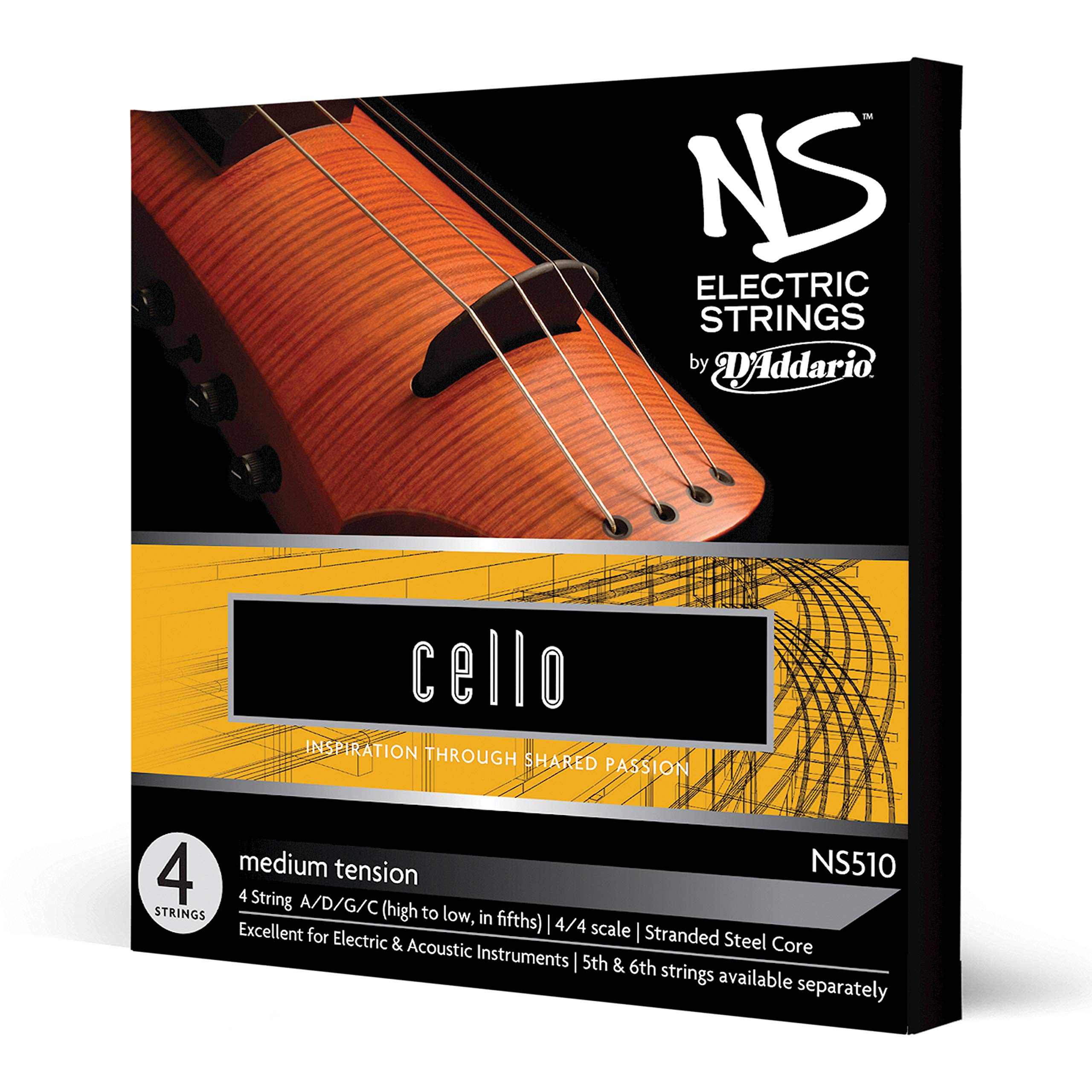 D'Addario NS Electric Cello Strings Set - 4/4 Size Medium Tension for Professional Electric Cello Players | Perfect for Live Performances & Studio Recording