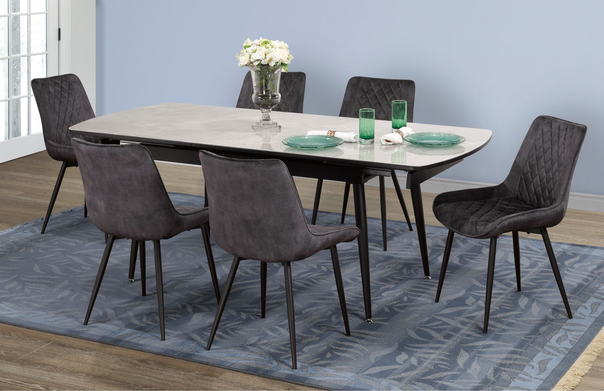 Fabian 7-Piece Dining Set - Modern Grey Kitchen Table & Chairs for Small Spaces | Perfect for Apartments, Breakfast Nooks & Cozy Family Meals