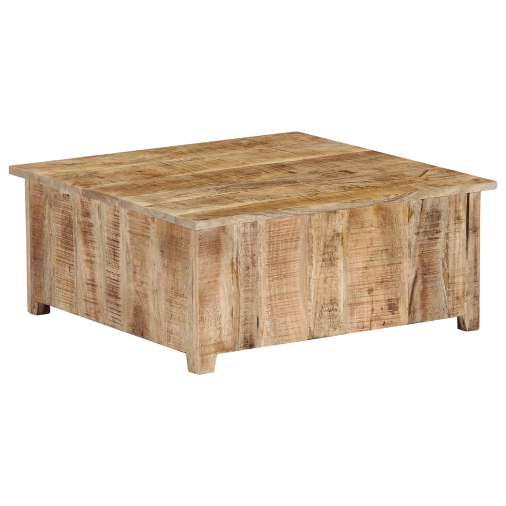 Modern Square Coffee Table with Storage - 2 Door Solid Mango Wood Living Room Furniture (27.5