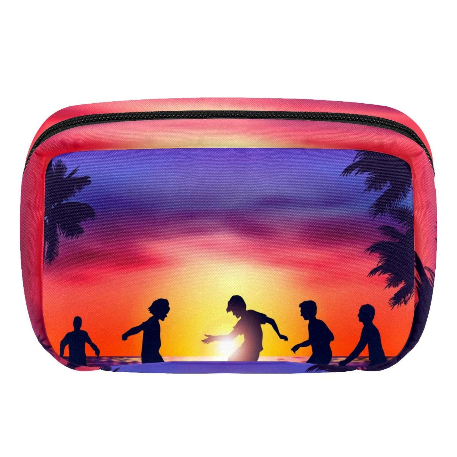 **Large Sunset Beach Soccer Toiletry Bag - Waterproof Travel Cosmetic Organizer for Women & Girls - Perfect for Beach Trips, Gym, and Weekend Getaways**