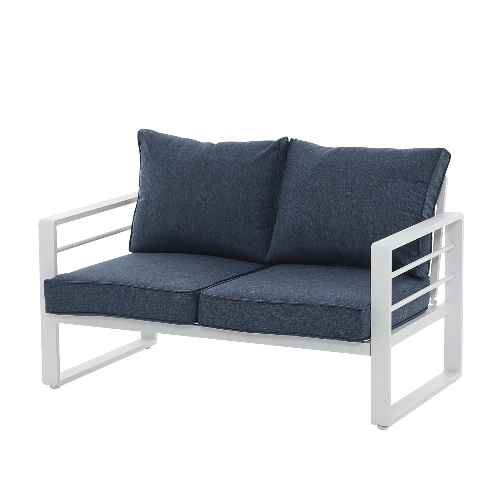 Patiorama Aluminum Patio Furniture Set - 2-Person Outdoor Loveseat with Olefin Cushions, All-Weather White Metal Sofa (600 lbs Capacity) for Deck, Garden & Backyard - Perfect for Relaxing & Entertaining