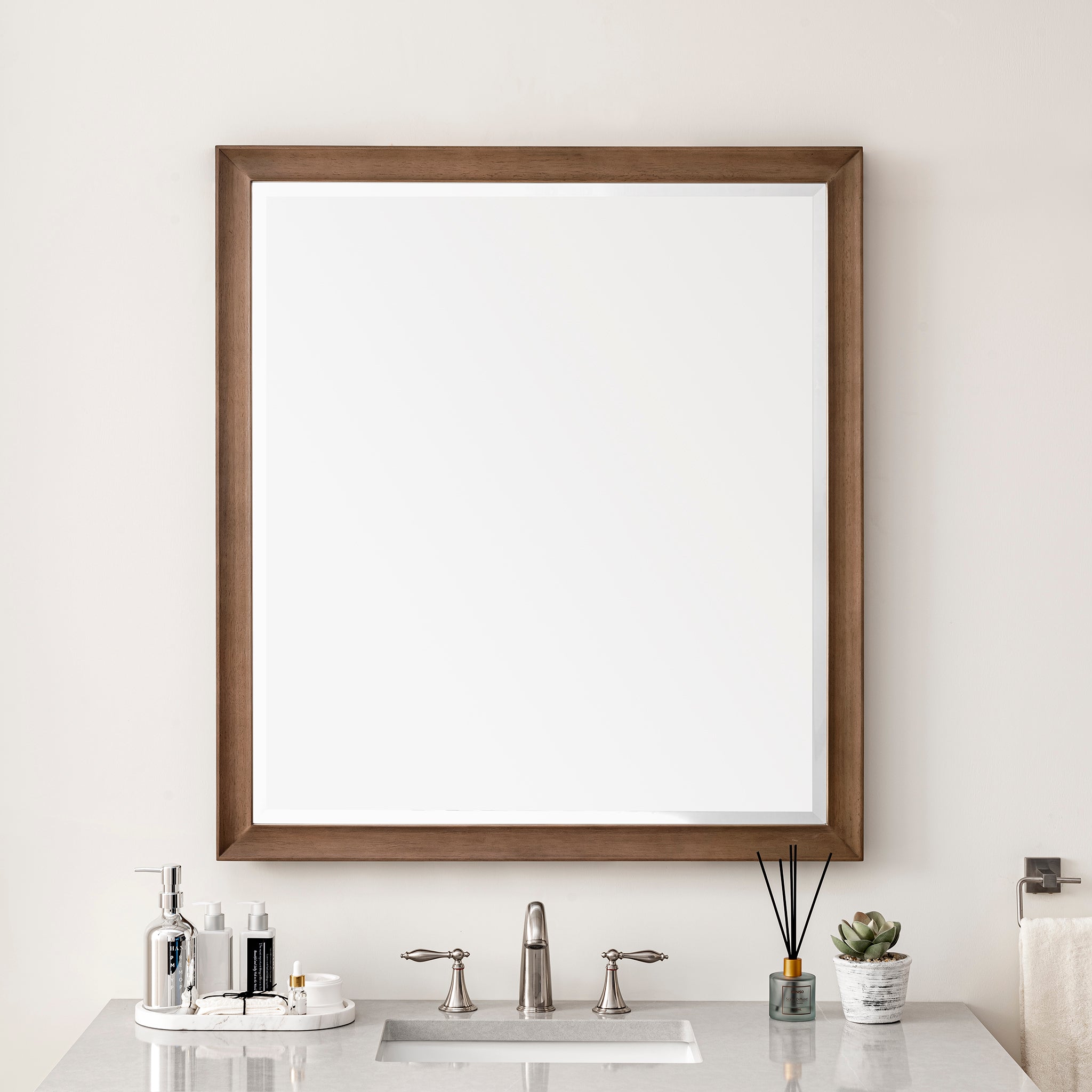 Glenbrooke 36-Inch Whitewashed Walnut Wall Mirror – Farmhouse & Modern Home Decor for Living Room, Bedroom, or Entryway