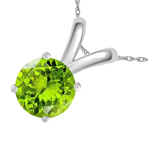 0.25Ct Round Peridot Pendant Necklace in 14k White Gold (4mm) - Elegant Valentine's Day Gift for Her, Anniversary Present, Birthday Jewelry - Perfect for Romantic Occasions & Special Celebrations