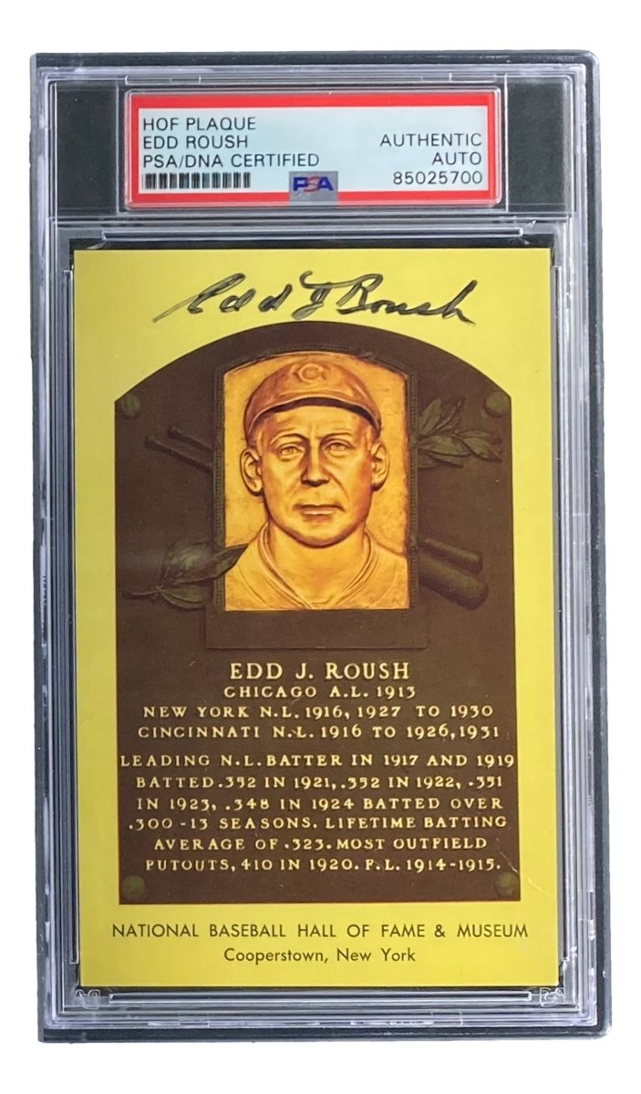 Authentic Edd Roush Signed 4x6 Chicago White Sox HOF Plaque Card with PSA/DNA Certification 85025700 - Perfect for Baseball Memorabilia Collections and Sports Fan Gifts
