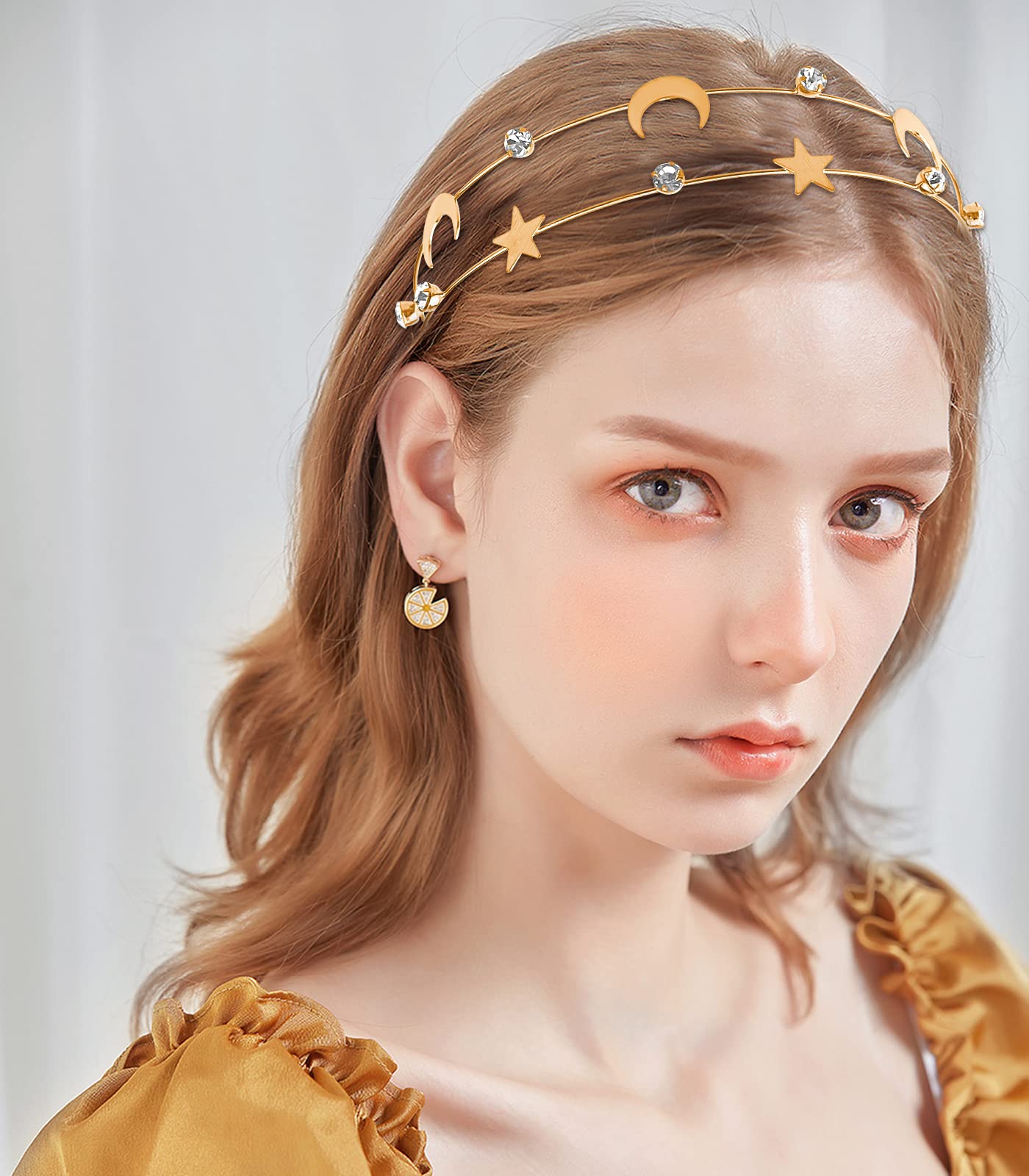 **Aswewamt 2-Piece Alloy Moon and Five-Pointed Star Headbands – Elegant Bridal Hair Hoops for Women & Girls – Perfect for Weddings, Parties, and Boho Styling**