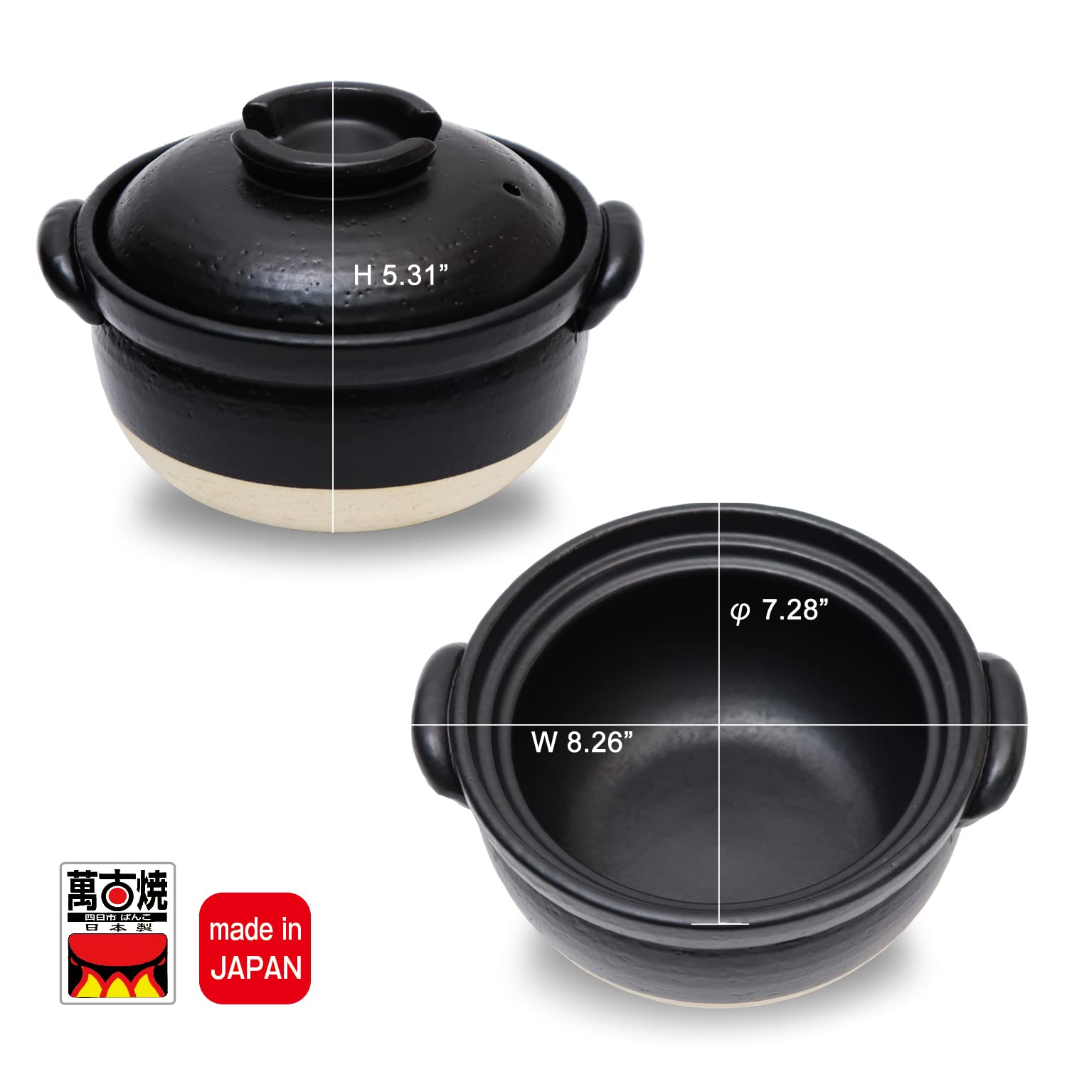 Premium Japanese Donabe Clay Rice Cooker Pot - Authentic Handmade in Japan, 1-2 Cup Capacity, Double Lids, Microwave & Stovetop Safe - Perfect for Sushi Rice, Hot Pot & Traditional Japanese Cooking