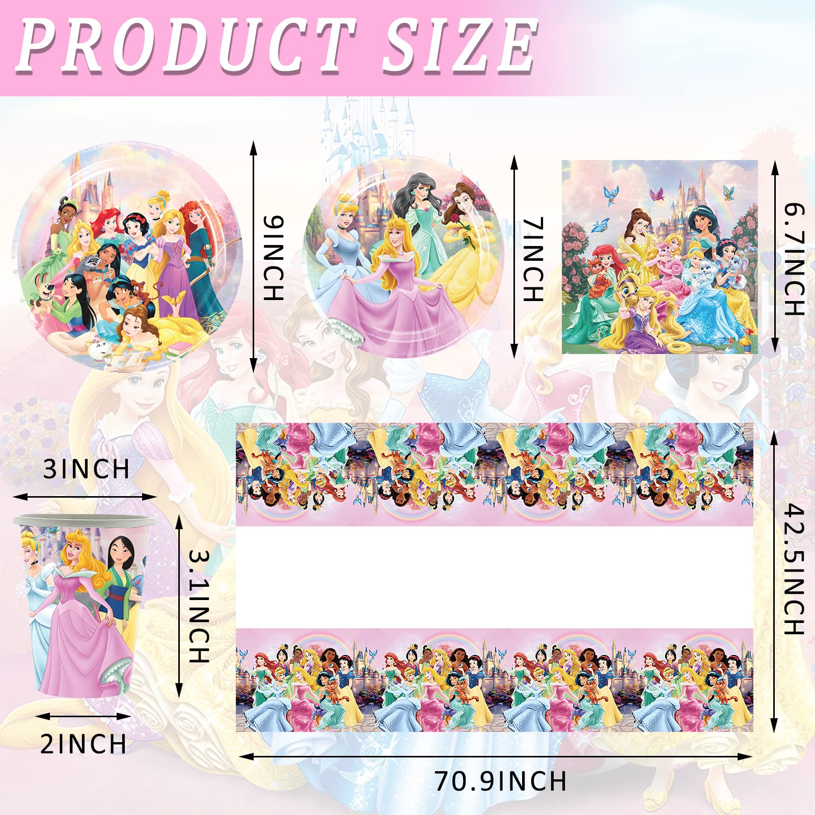 81 PCS Princess Birthday Party Supplies Set - 40 Plates, 20 Napkins, 20 Paper Cups & 1 Table Cover for Girls Boys Birthday Party, Baby Shower, Princess Theme Decorations - Perfect for Birthday Celebrations, Baby Showers & Princess Themed Events
