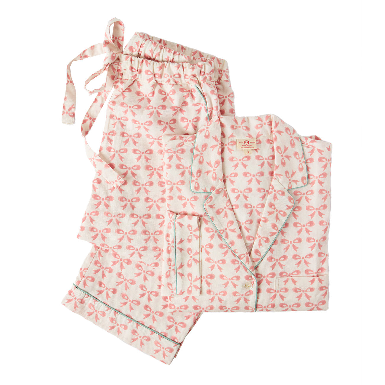 Luxury Women's Cotton Pajama Set with Bow Details in Pink - Soft & Comfortable Sleepwear for Relaxing at Home or Traveling