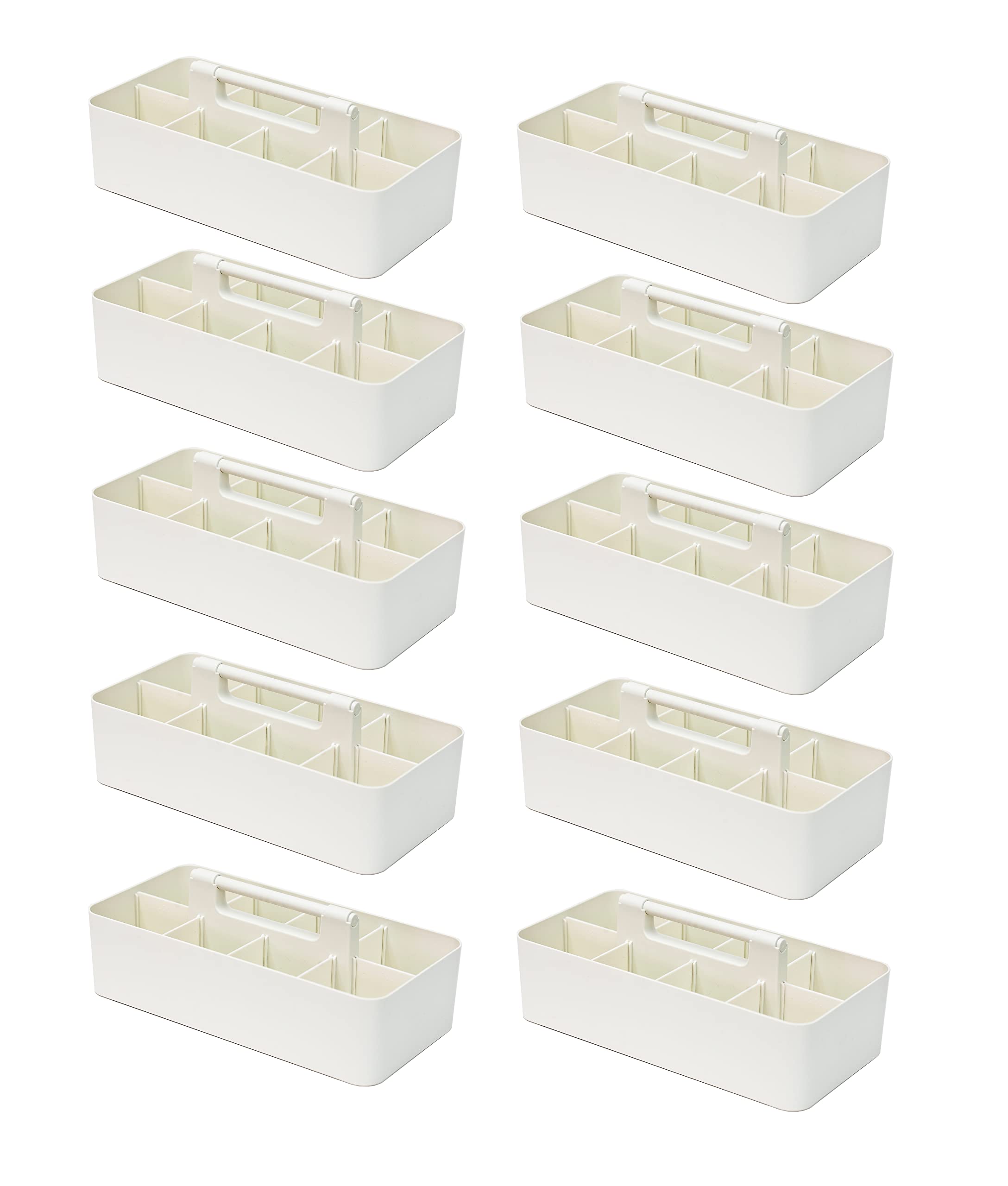 Large Portable Caddy with DIY Dividers - 8-Compartment Storage Organizer for School, Office & Home Supplies | Modern Handle Basket for Business Organization | Made in USA (10-Pack, Ivory) | Perfect for Classroom, Craft Room & Office Desk Organization