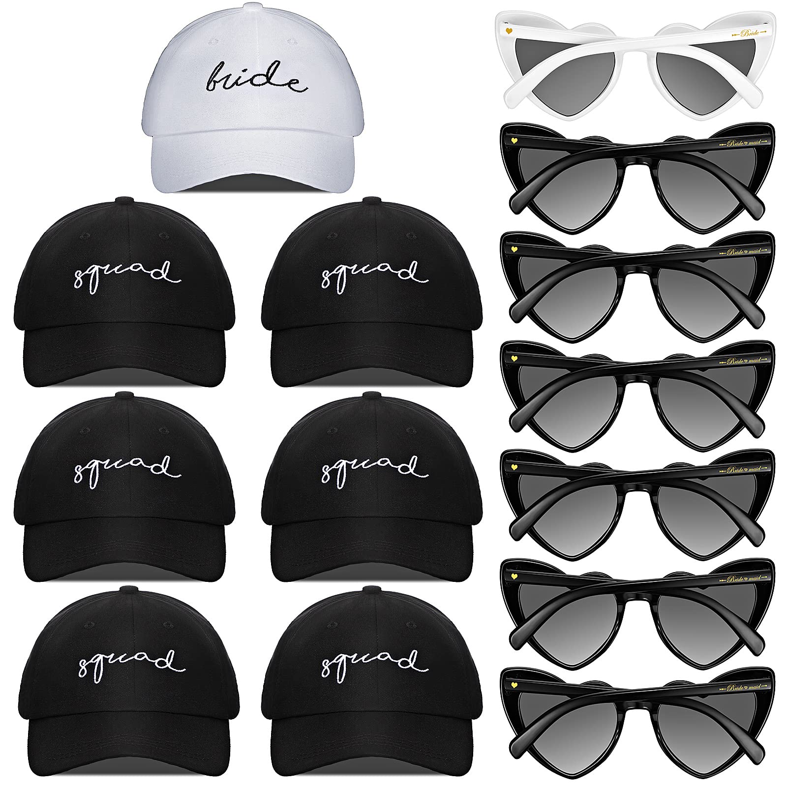 14 Pcs Bachelorette Party Hats & Heart Sunglasses Set - Bride Baseball Cap & Bridesmaid Accessories for Wedding Shower, Girls Night Out & Bachelorette Party Decorations