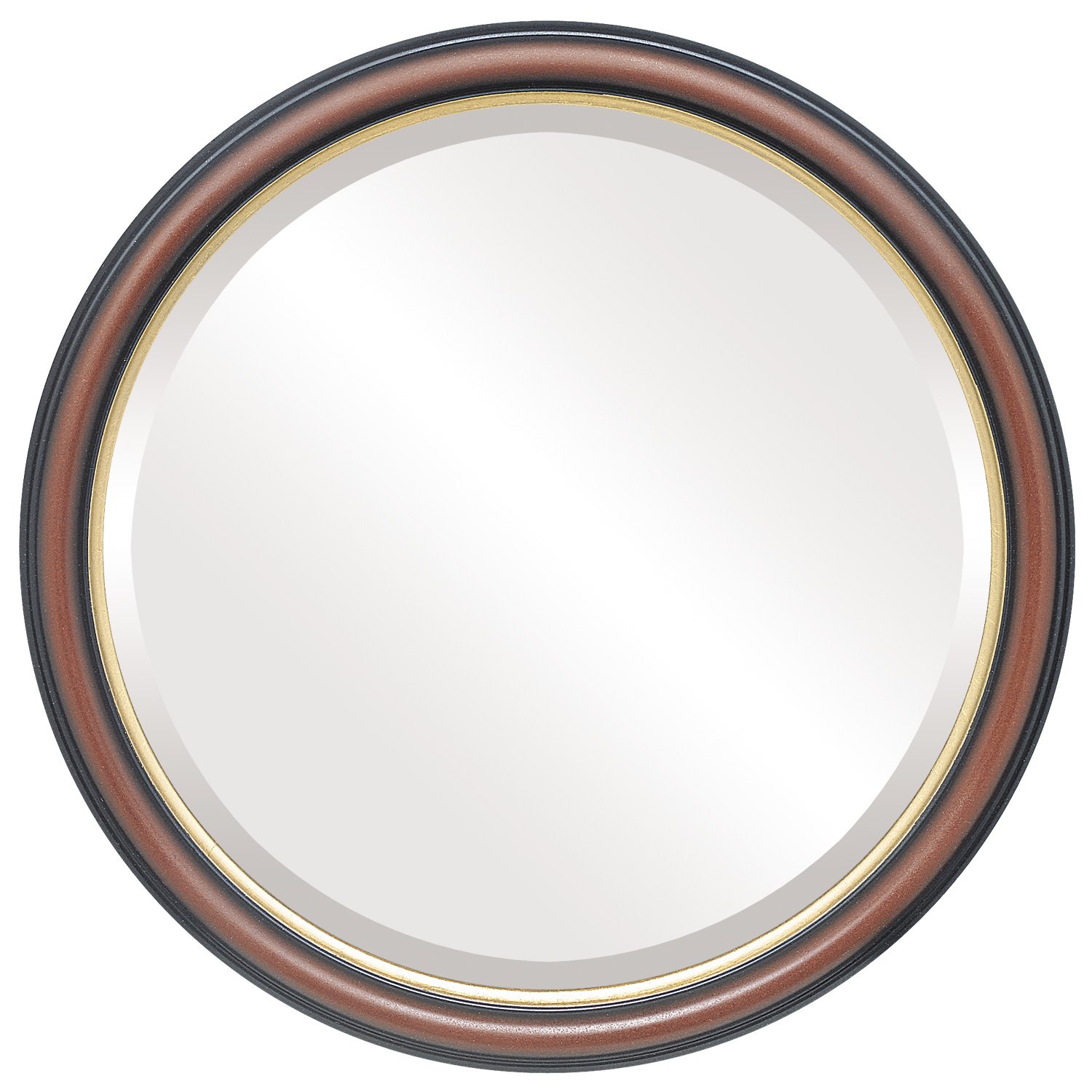 OVALCREST 16x16 Round Beveled Wall Mirror - Hamilton Style Rosewood Frame with Gold Trim - Elegant Home Decor for Living Room, Bedroom & Entryway