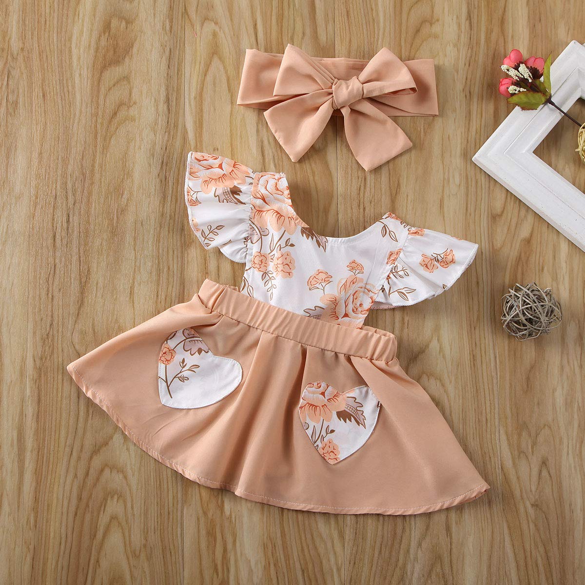 KIDSA Infant Baby Girl Floral Dress - Ruffled Sleeve Backless Summer Outfit with Headband | Perfect for Photoshoots, Parties & Beach Vacations