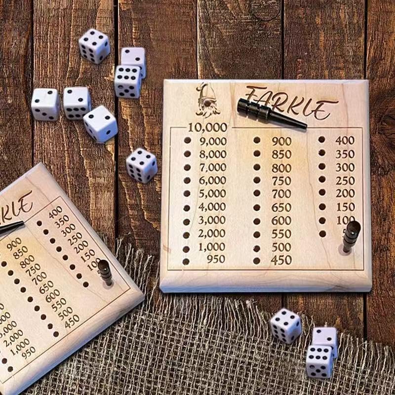 Premium Wooden Dice Tray with Scoreboard - Portable Farkle Game Set for Family Game Night, Travel, Camping & Parties - Classic Tabletop Dice Rolling Tray for Board Games & Outdoor Activities