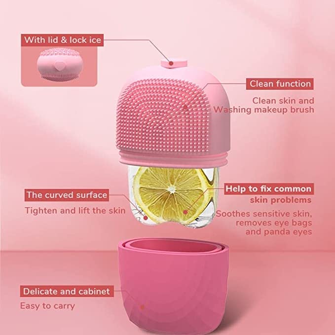 XSKY Ice Roller for Face, Eyes & Neck - Skin Brightening & Glow Enhancing Facial Massager with Scrubber & Makeup Brush Cleaner (Multi-Color) - Perfect for Morning Routine, Puffiness Relief & Post-Makeup Cooling