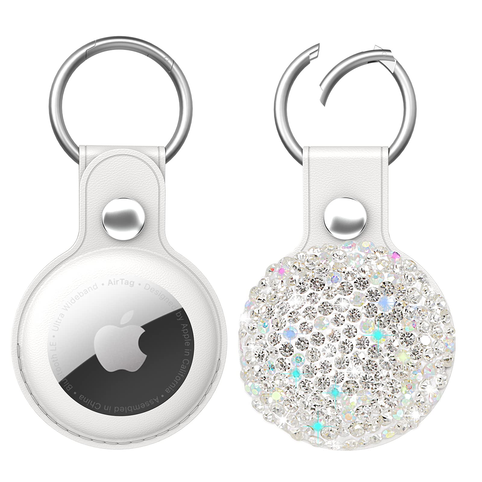 Sparkly Rhinestone Leather AirTag Case for Apple AirTag - Bling Keychain Holder with Extra Strong Key Ring | Perfect for Tracking Keys, Bags & Luggage | Great Birthday & Christmas Gift
