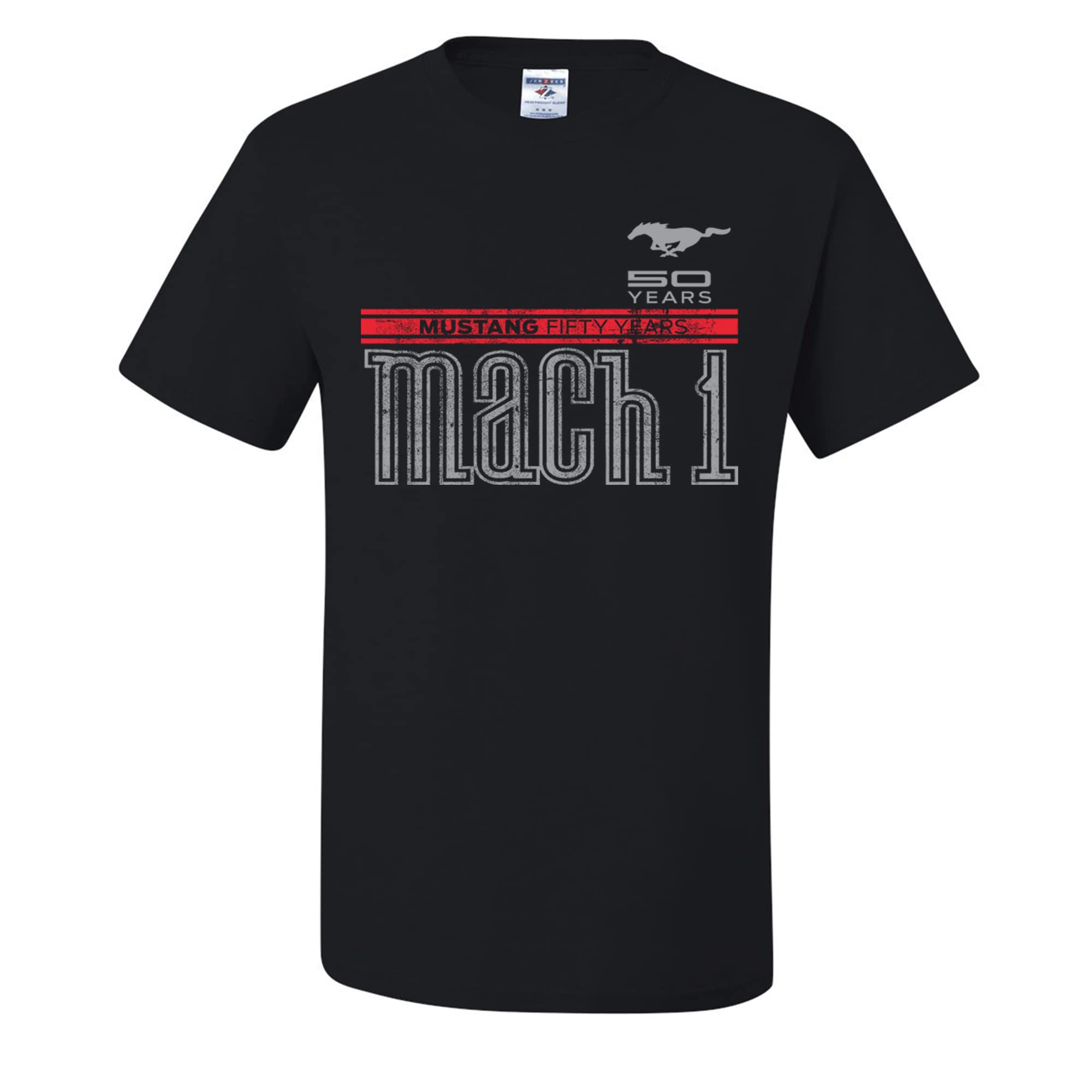 Official Licensed Ford Mustang 50th Anniversary Mach 1 Logo Men's T-Shirt - Vintage Car Enthusiast Gift, Muscle Car Apparel for Car Shows & Casual Wear