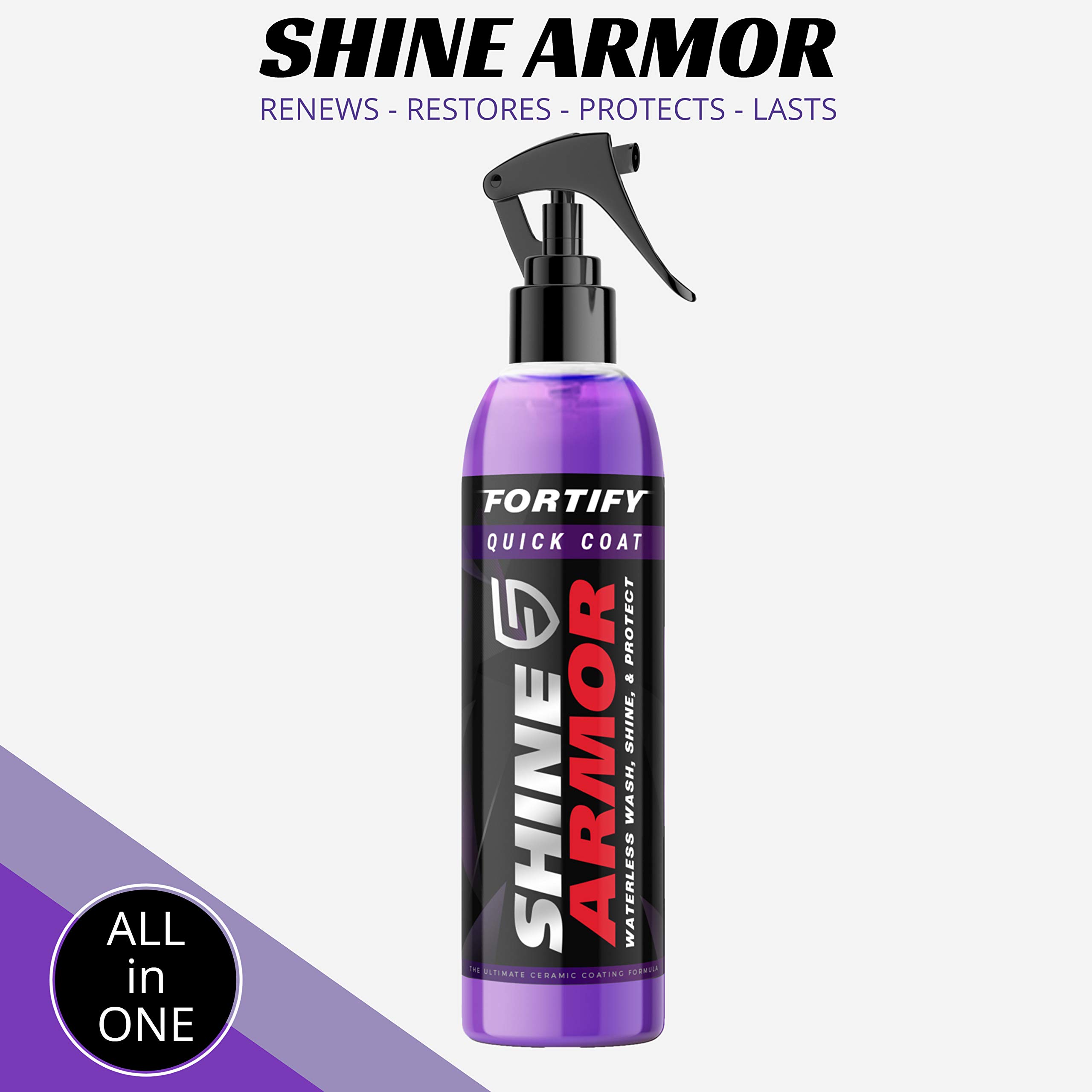 SHINE ARMOR Fortify Quick Coat High Performance Ceramic Coating Spray - Car Wax & Hydrophobic Polish with Polymer Sealant for Vehicle Paint, Leather Seats, Tires, Bumpers & Rims - Long-Lasting Protection & Shine - Perfect for Car Detailing, Showroom Finish & Daily Maintenance (Made in USA)
