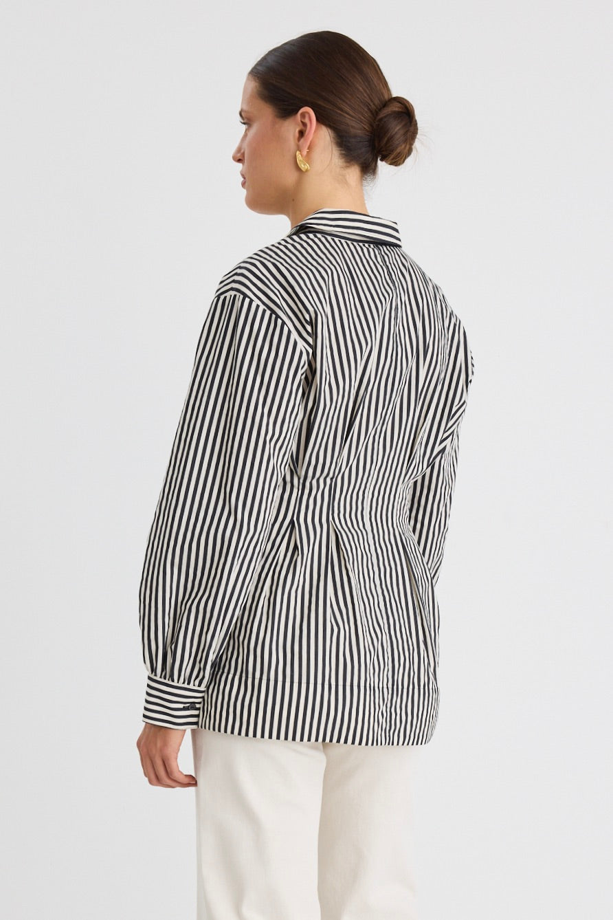 Black Striped Fitted Corset Shirt for Women - Sexy Bodycon Tops for Night Out & Date Night