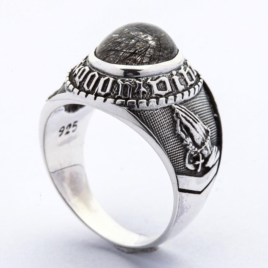 Black Rutile Quartz 925 Sterling Silver Men's Ring - Elegant Handmade Jewelry for Men, Wedding Band, Anniversary Gift, Everyday Wear