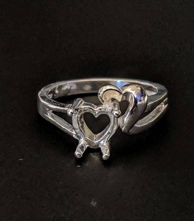 8mm Solid Sterling Silver or 14kt Gold Fancy Double Heart Pre-Notched Blank Ring Size 7 - Perfect for Engagement, Wedding Bands & Jewelry Making Supplies