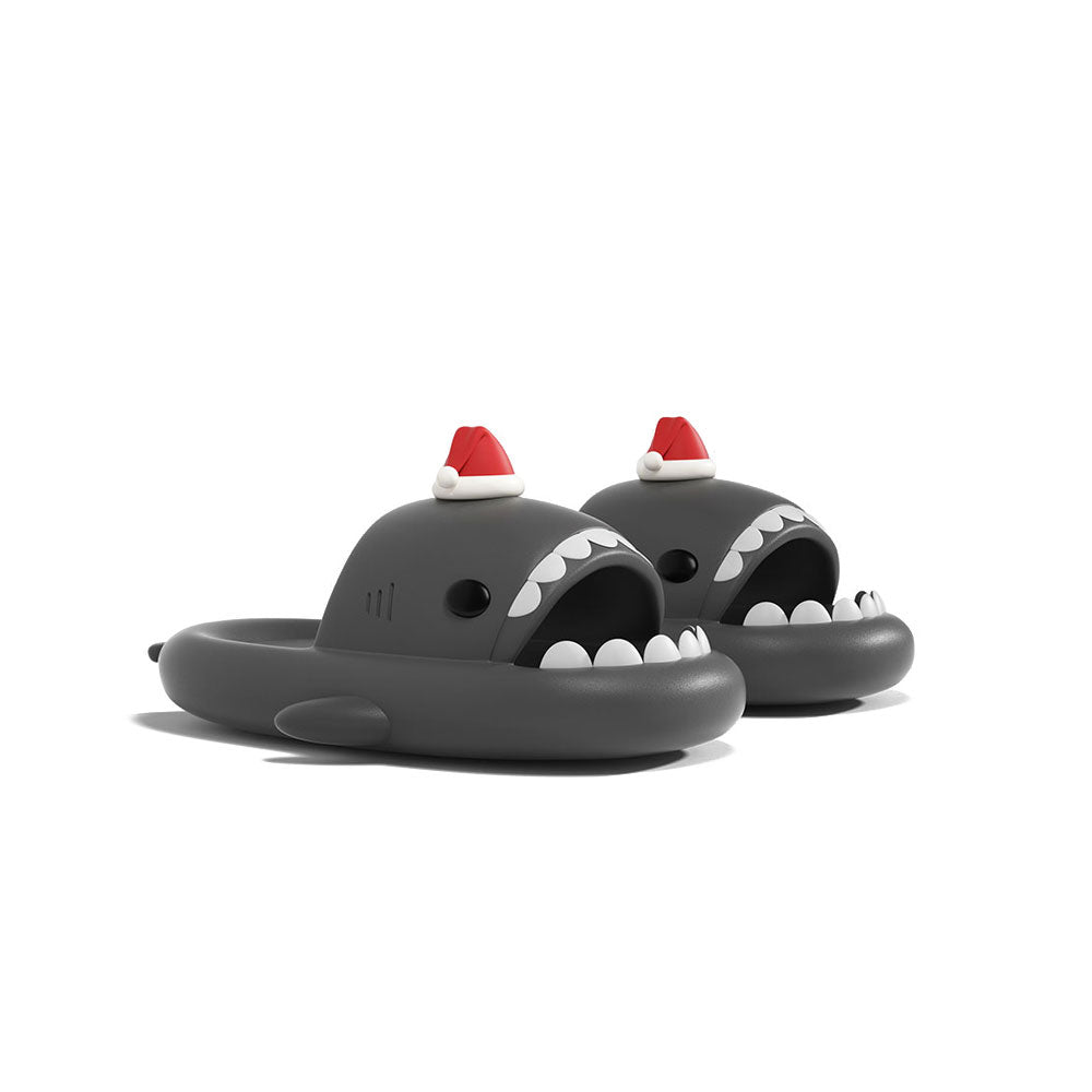 Santa Shark Slides for Men Women - Comfortable Holiday Themed Slippers for Christmas Parties, Beach Wear & Casual Home Use