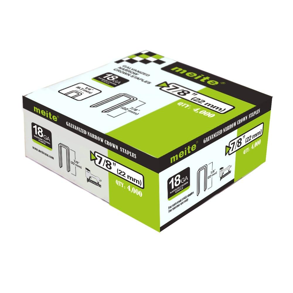Meite 18 Gauge 1/4-Inch Narrow Crown Staples, 7/8-Inch Length Heavy Duty Galvanized Upholstery Staples - 10 Boxes for Electric/Pneumatic Staple Guns - Perfect for Furniture Upholstery, DIY Projects & Home Repairs