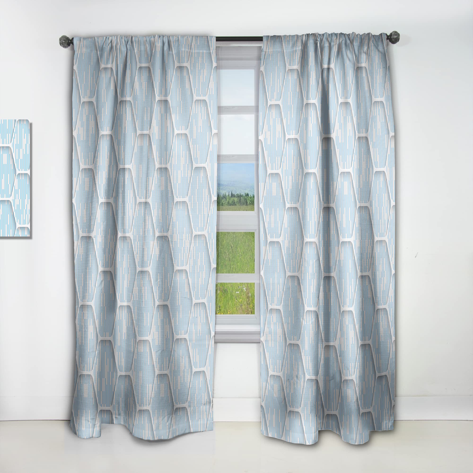 3D Honeycomb Thermal Insulated Curtains - White & Blue Blackout Drapes for Bedroom & Living Room (52x90 Inch, Single Panel) - Perfect for Energy Efficiency, Privacy & Light Control