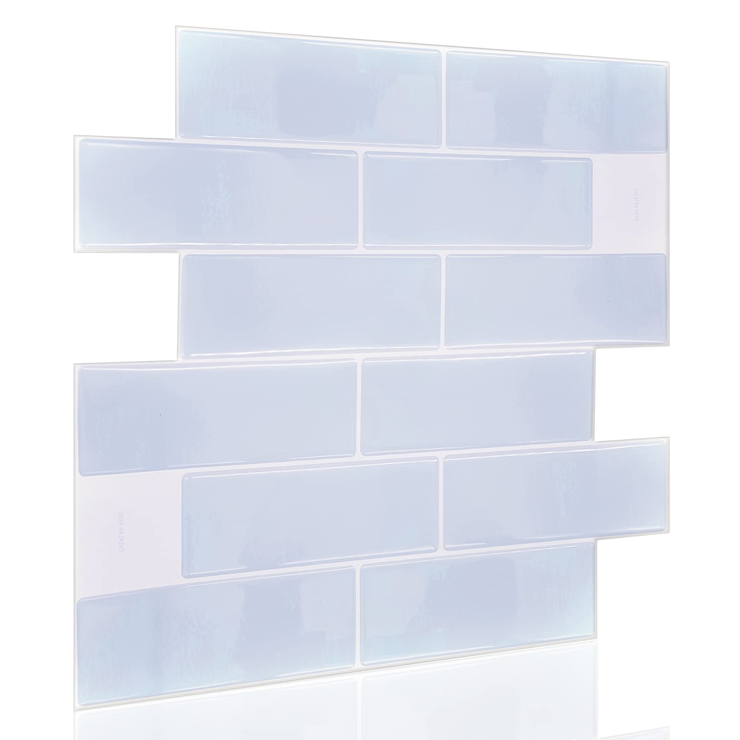WALPLUS 60 Sheets Serenity Light Blue Glossy 3D Peel and Stick Wall Tiles (30x15cm) - Waterproof Vinyl Backsplash Stickers for Kitchen, Bathroom, Shower Decor - Easy DIY Home Renovation for Spring & Easter Decoration