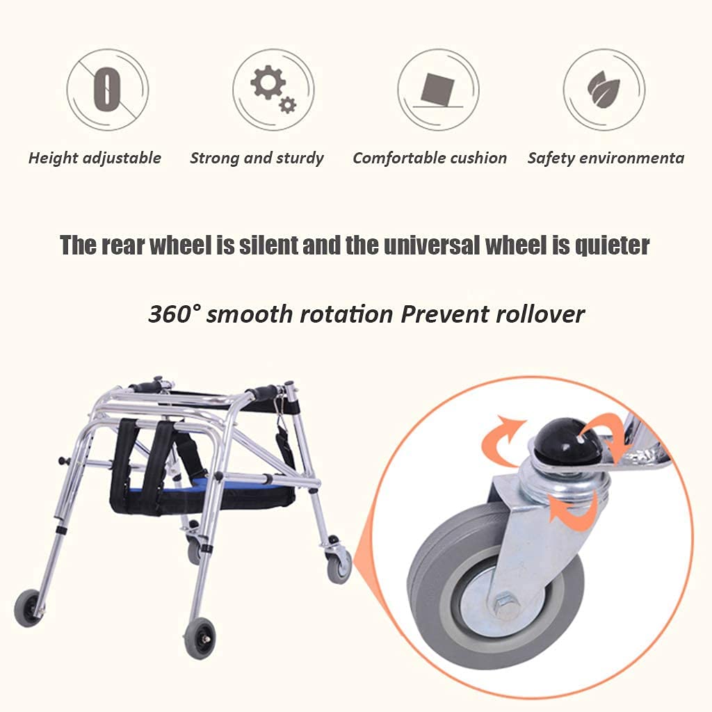 Foldable Walker with Seat - Adjustable Height 4 Wheel Walking Frame for Toddlers, Kids & Teens with Special Needs | Mobility Aid for Rehabilitation & Daily Use (42/52CM)