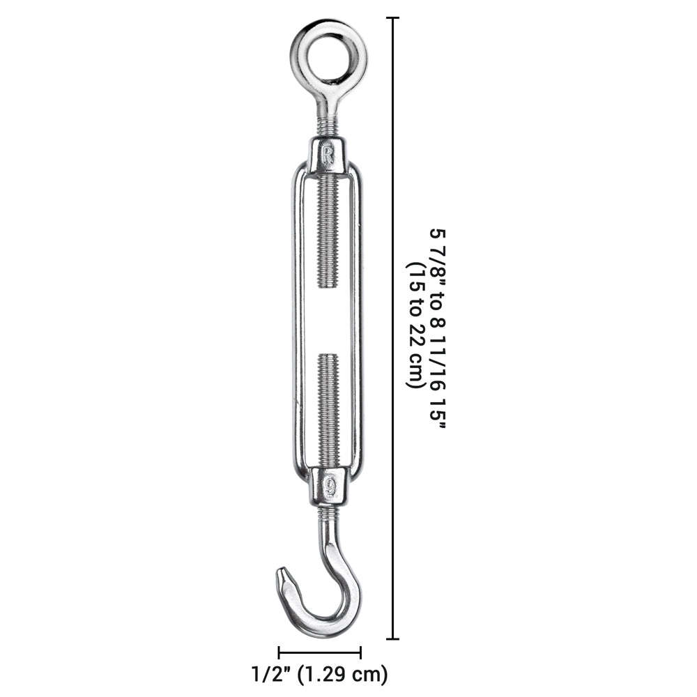 TheLAShop M6 Hook & Eye Turnbuckle 6-Piece Heavy Duty Wire Rope Tensioner Kit - Perfect for Fencing, Marine, and Construction Applications