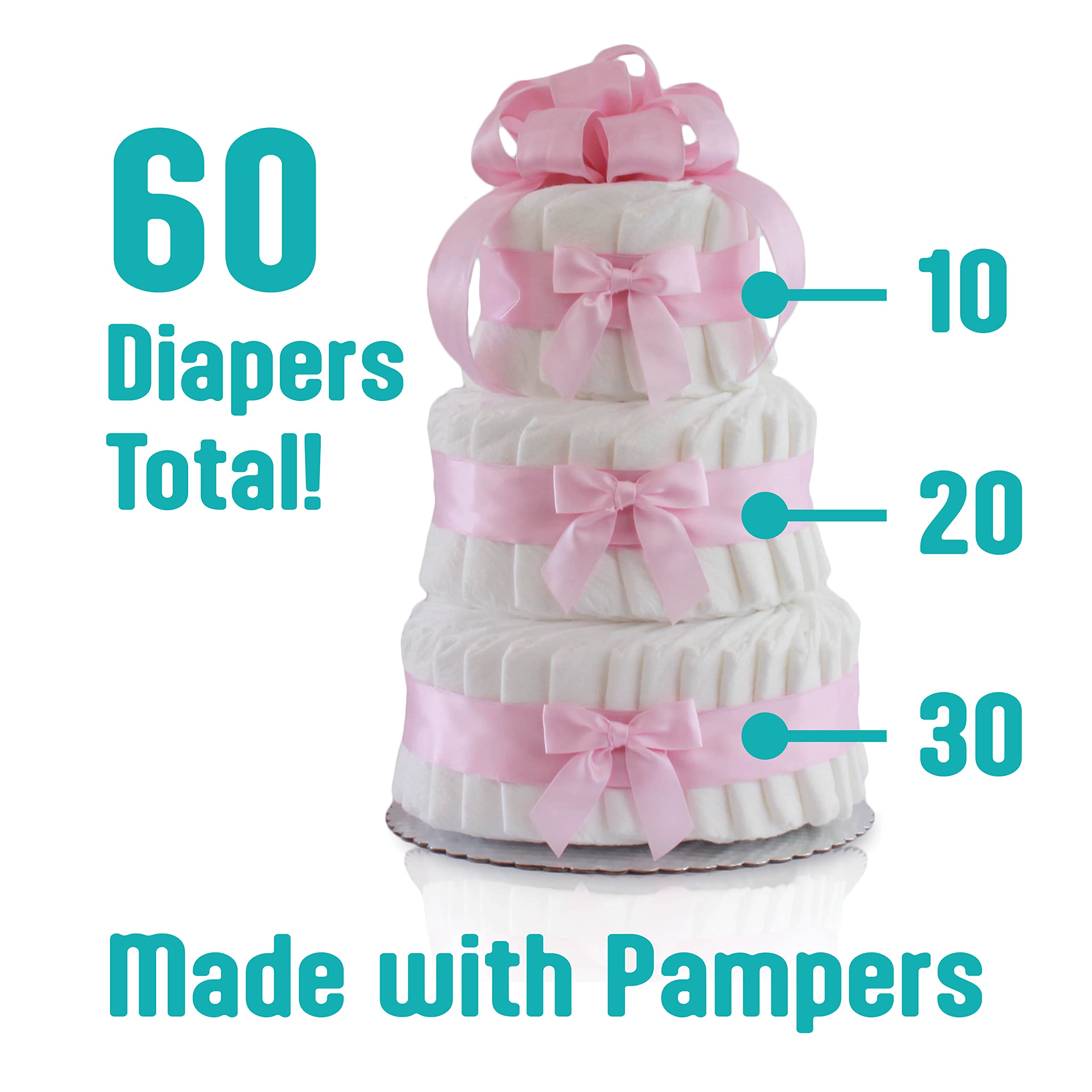 3-Tier Pink Classic Pastel Baby Shower Diaper Cake - Perfect for Gender Reveal Parties, Newborn Gifts & Nursery Decor