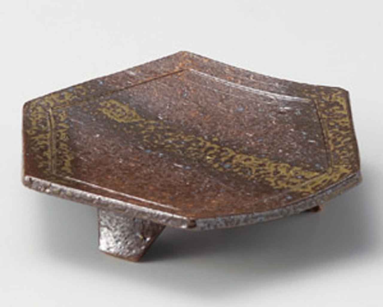 Premium Japanese Bizen Tojime Hexagon Ceramic Plates - Set of 5 (7.9inch) Brown Stoneware for Dining, Serving & Home Decor - Authentic Made in Japan Tableware