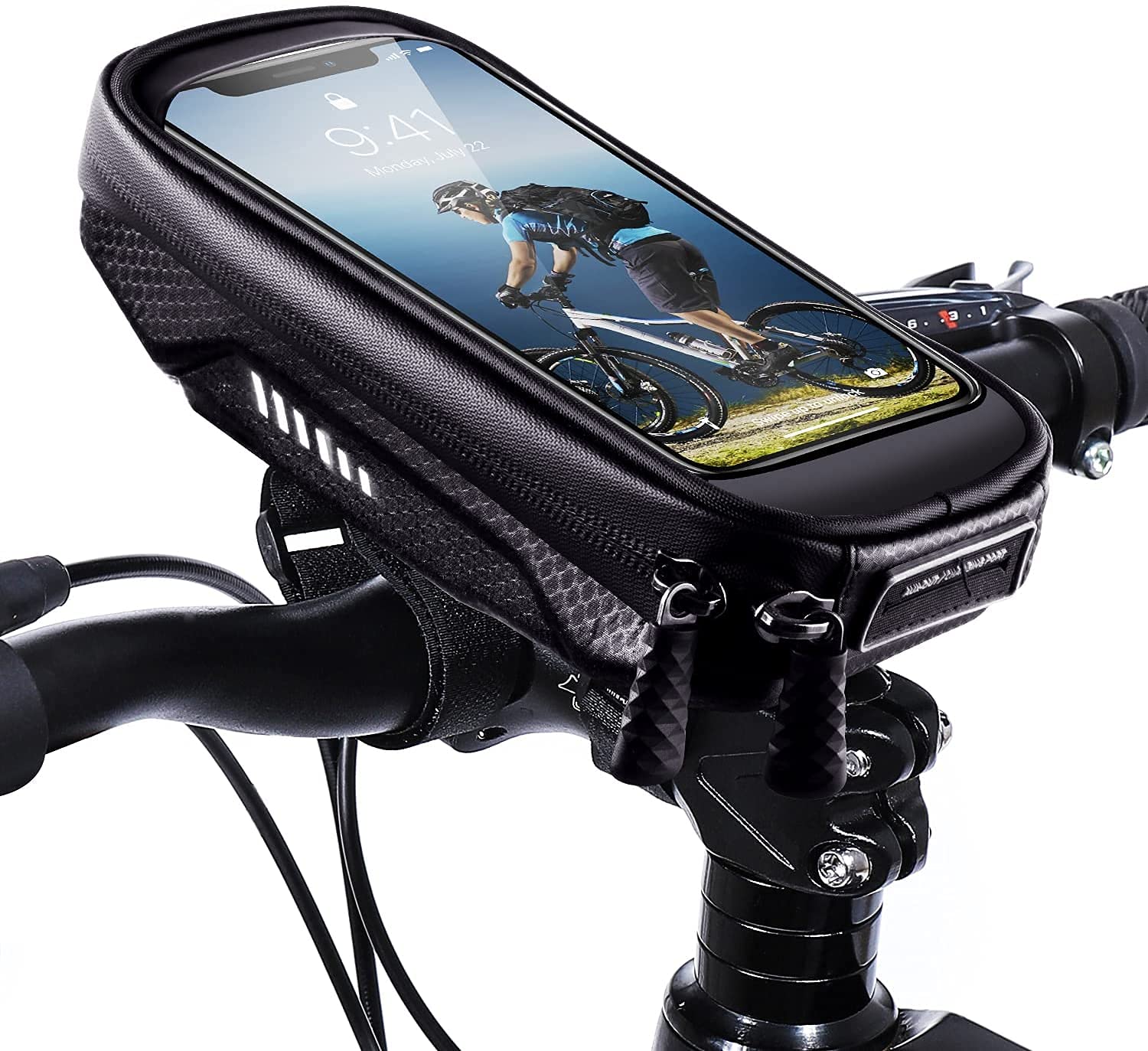 HUANLANG Waterproof Bike Phone Mount Holder - Universal Handlebar & Top Tube Bracket for Smartphones Under 6.7 Inches | Touchscreen Compatible | Ideal for Cycling, Commuting & Outdoor Adventures