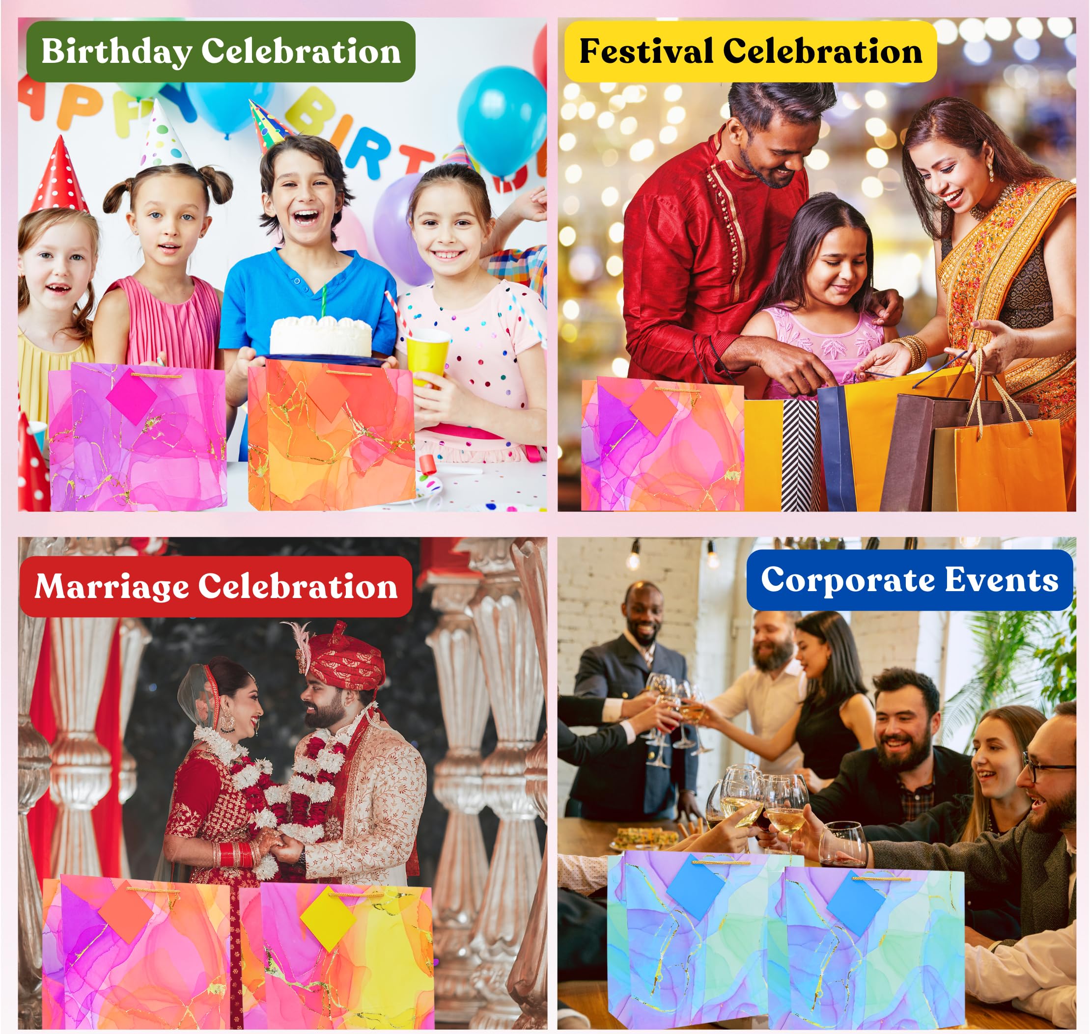 RanGit Bhumi 12x10x5 Inch Medium Blue Paper Gift Bags - Eco-Friendly Party Favor Bags for Birthday, Wedding, Engagement & Festivals | Perfect for Candies, Goodies & Return Gifts