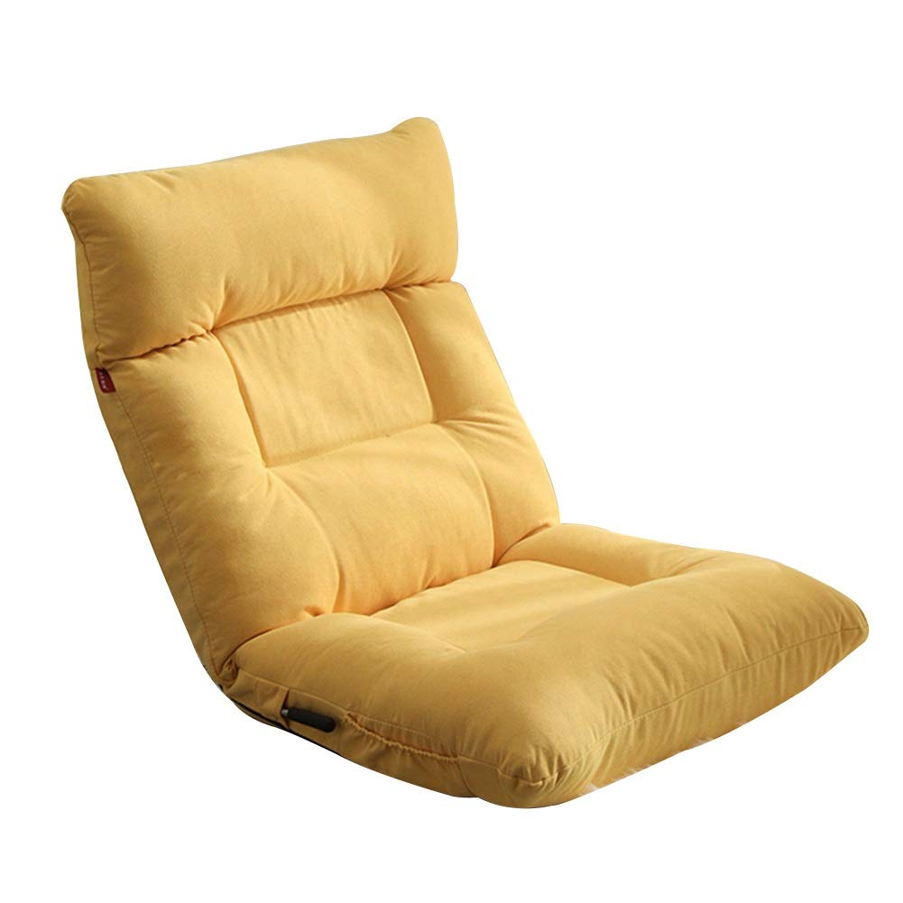 LIXIONG Adjustable Floor Gaming Chair - 42-Position Reclining Backrest & Headrest, Thickened Latex Padded Folding Lounge Sofa Chair for Living Room, Bedroom, or Game Room (122x60x13cm, Yellow) - Perfect for Relaxing, Gaming, Reading & Small Space Living
