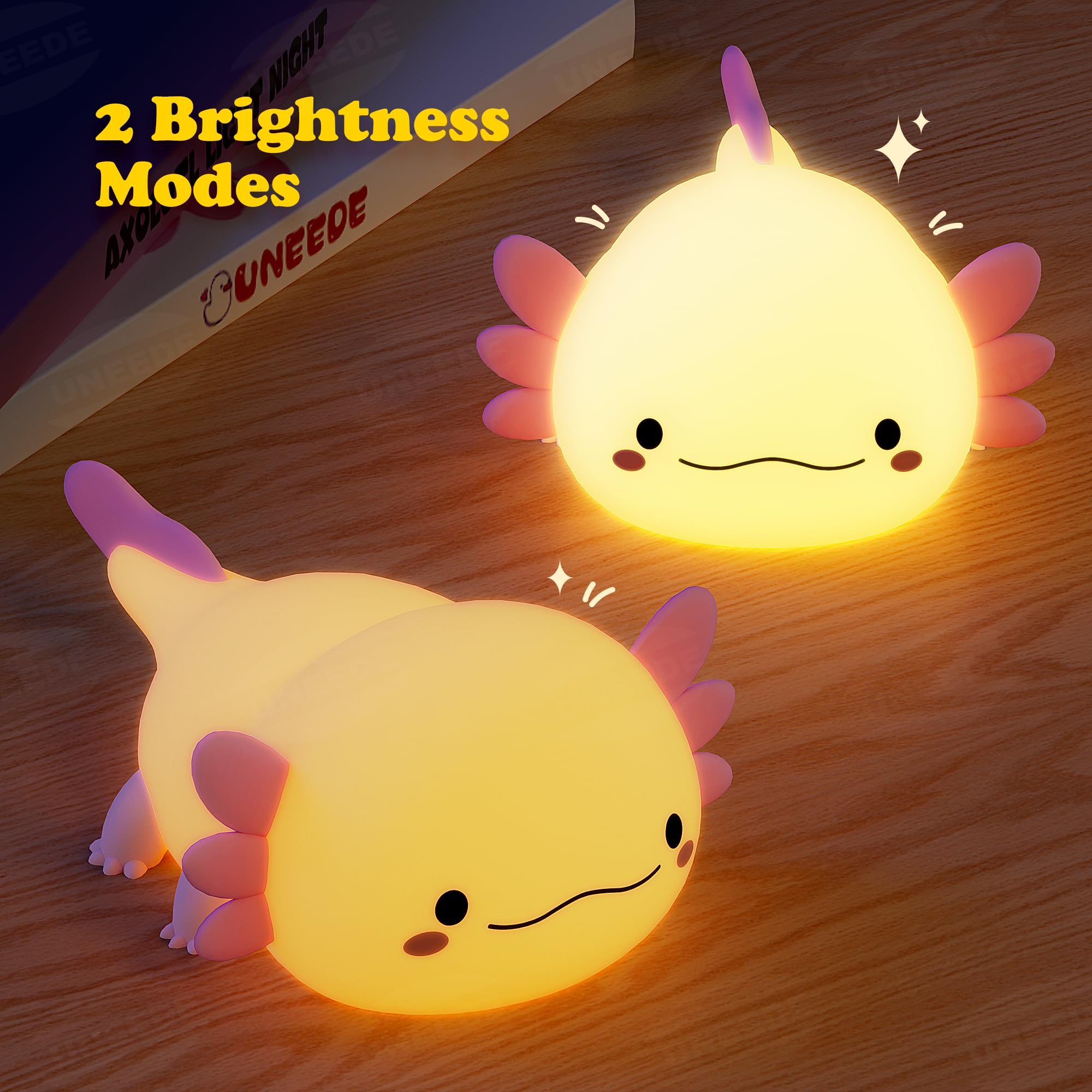 UNNEEDE Axolotl Night Light for Kids - Rechargeable Silicone Animal Nursery Lamp, Cute Bedside Table Light for Bedroom, Living Room & Desk Decor | Perfect Gift for Boys & Girls | Creates Soothing Ambiance for Sleep, Study & Relaxation