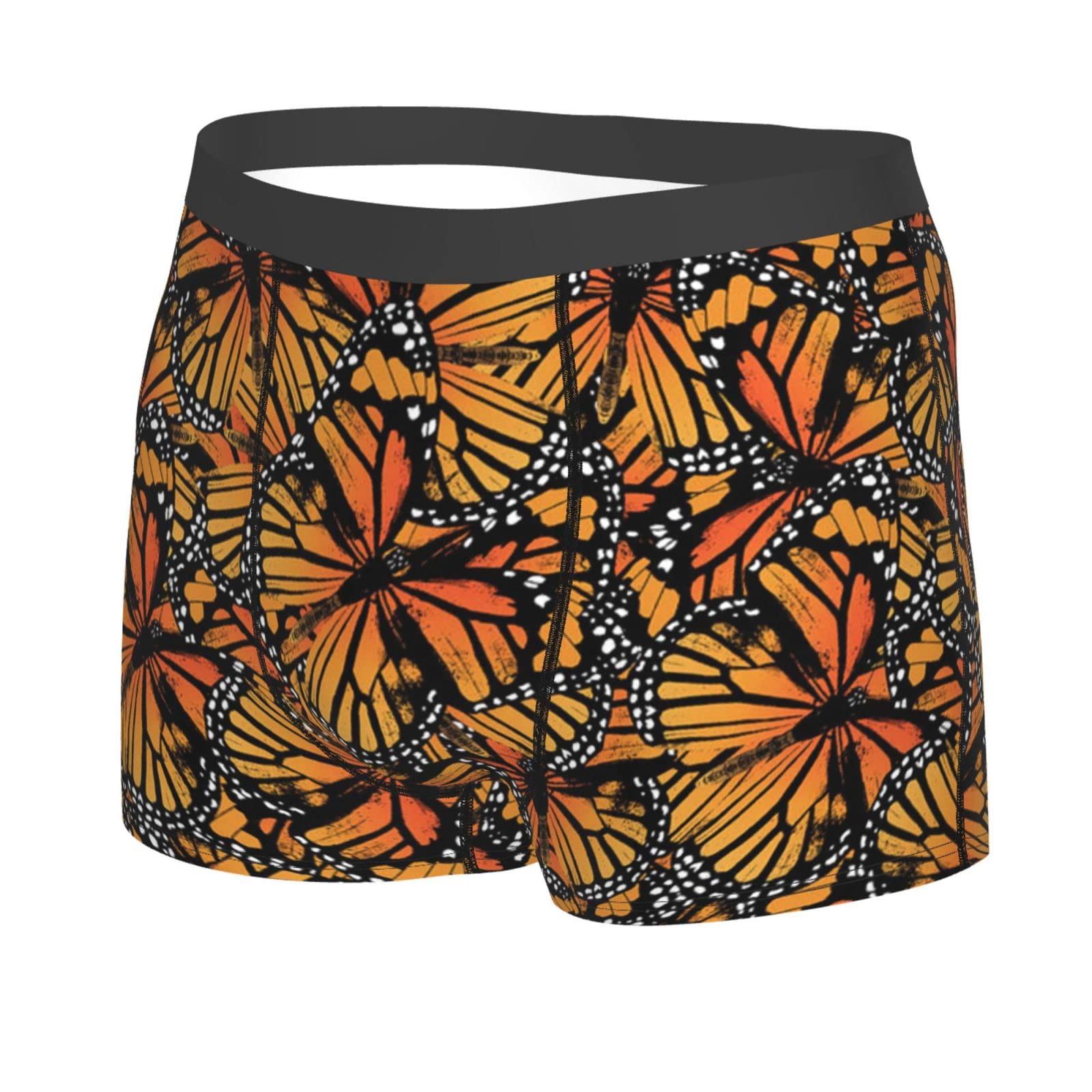 **Men's Boxer Briefs with Monarch Butterfly Print - Soft Stretch Breathable Underwear with Wide Waistband & Bulge Pouch - Comfortable for Men & Boys - Perfect for Daily Wear, Gym & Travel**