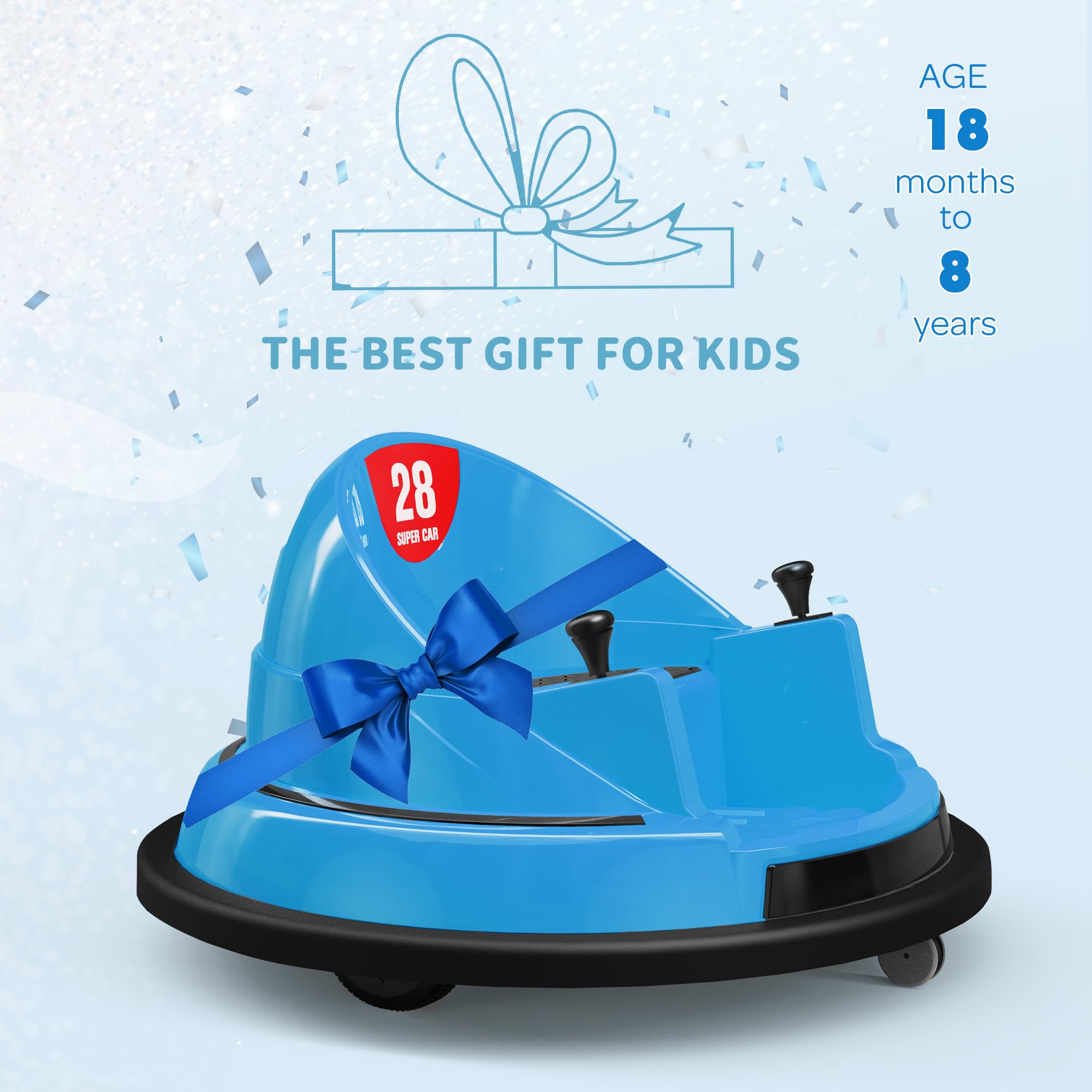 ROOMTEC 12V Kids Ride On Bumper Car with Remote Control - Safe 360° Spinning Toddler Electric Car with Flashing Lights & Music - Birthday Gift for Boys Girls Ages 1-3 (Blue) - Perfect for Indoor Playrooms, Backyard Fun & Birthday Parties