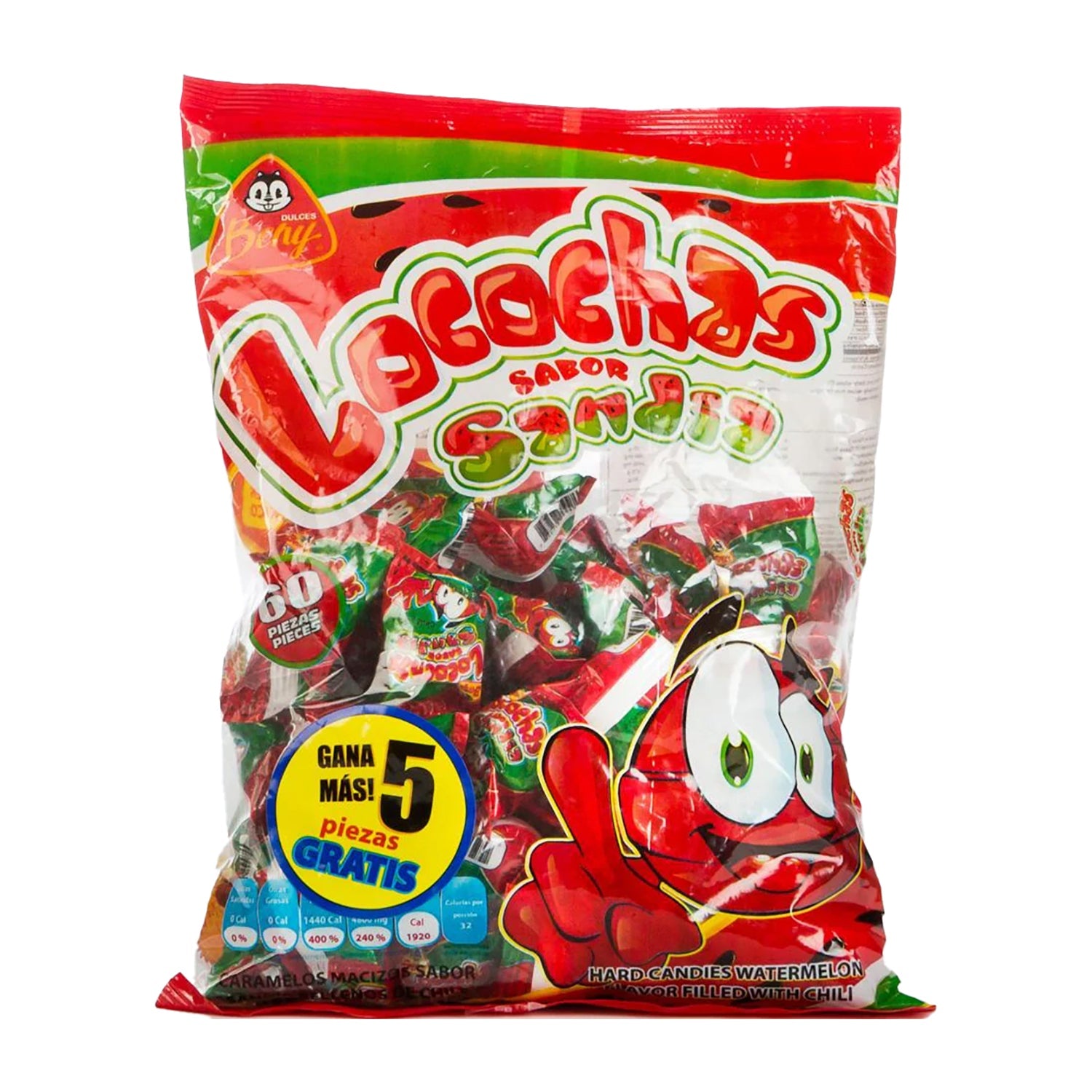 Beny Locochas Watermelon Candy - 60 Count Resealable Bag - Sweet & Tangy Treats for Parties, Gifts & Snacking