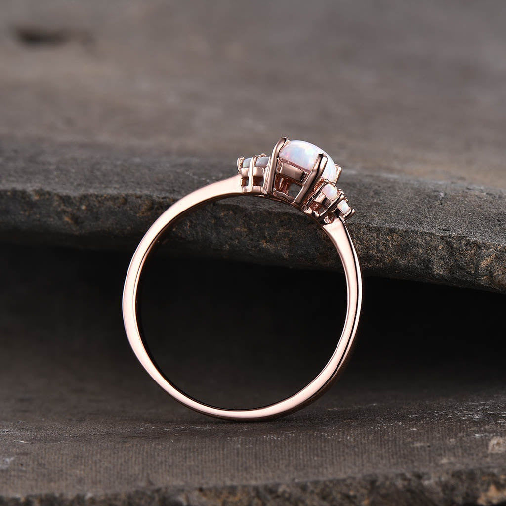 14K/18K Oval Opal Engagement Ring - Elegant Cluster Opal Oval Cut Ring for Women | Perfect for Weddings, Proposals & Anniversary Gifts