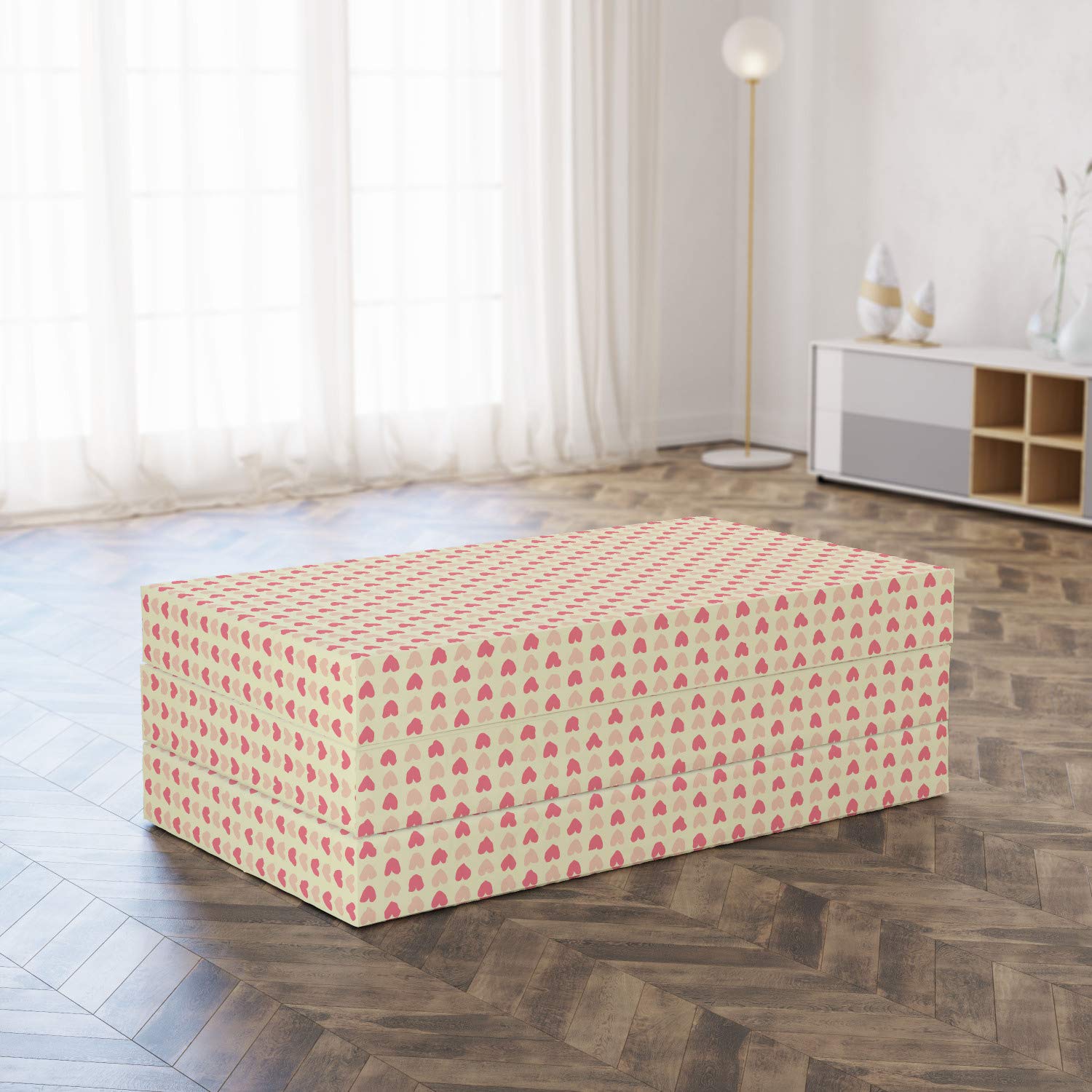 Ambesonne Romantic Foldable Mattress with Soft Color Hearts - 78.7