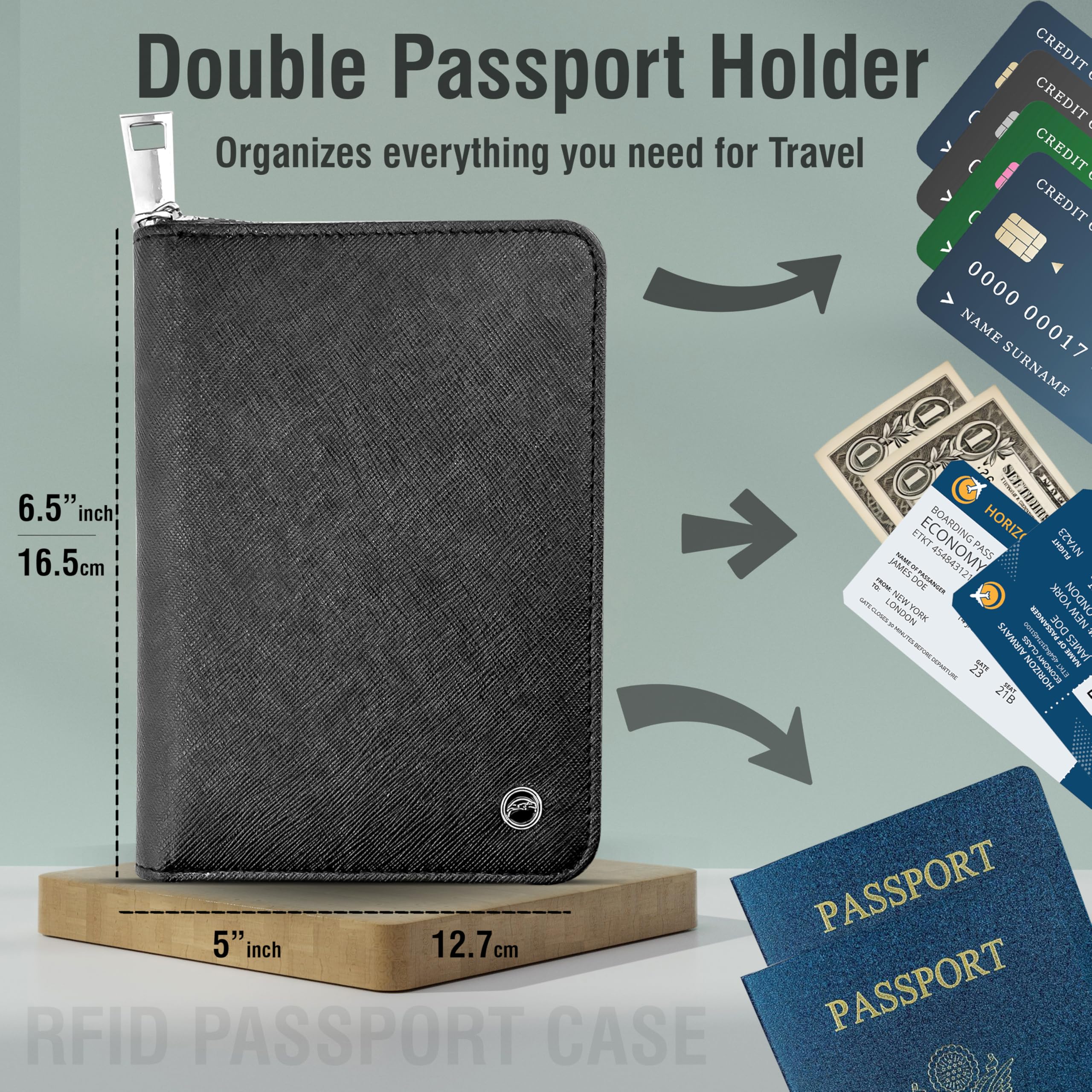 RFID Blocking Travel Wallet Passport Holder with Zipper - Secure Organizer for Credit Cards, IDs & Travel Documents - Anti-Theft Essentials for Men & Women | Perfect for Airports, Vacations & Business Trips