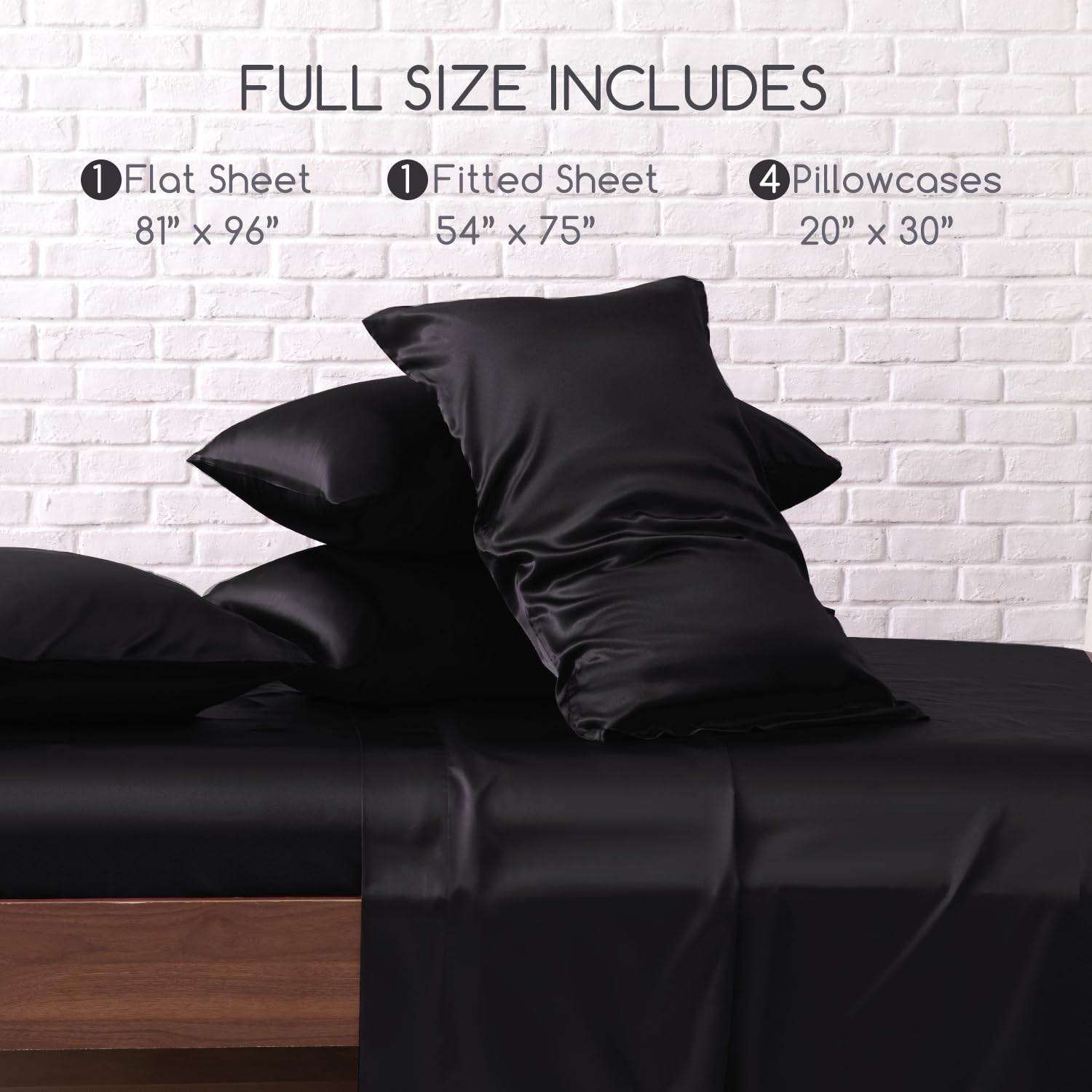 Luxury Satin Bed Sheets Set - Full Size 6-Piece Silky Soft Bedding with 15