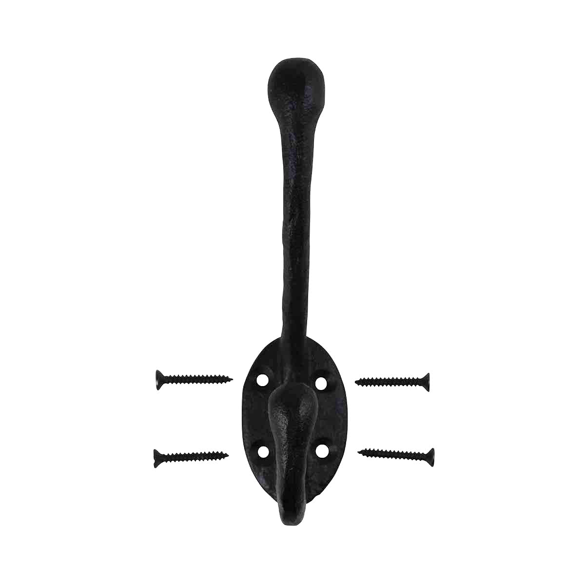 Rustic Black Wrought Iron Double Coat Hooks - 5 Inch Wall Mounted Robe & Jacket Hangers - Pack of 12 with Hardware - Rust Resistant for Entryway, Bathroom & Bedroom Organization
